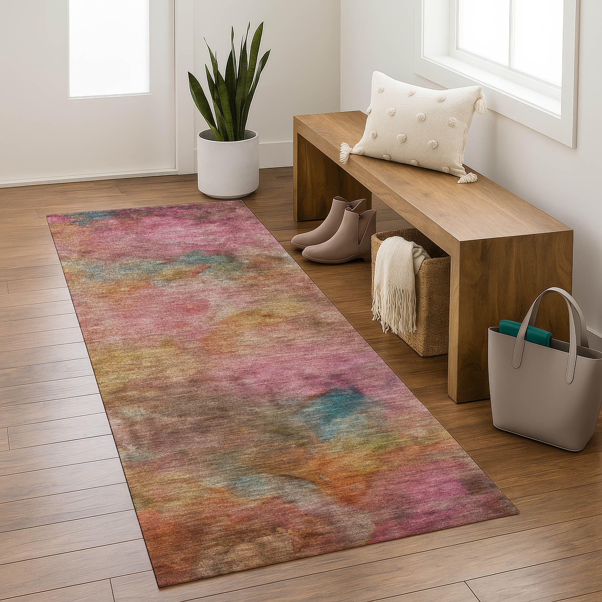 Porto Machine Washable Transitional Pink Rug 2'3" x 7'6" #shape_Runner