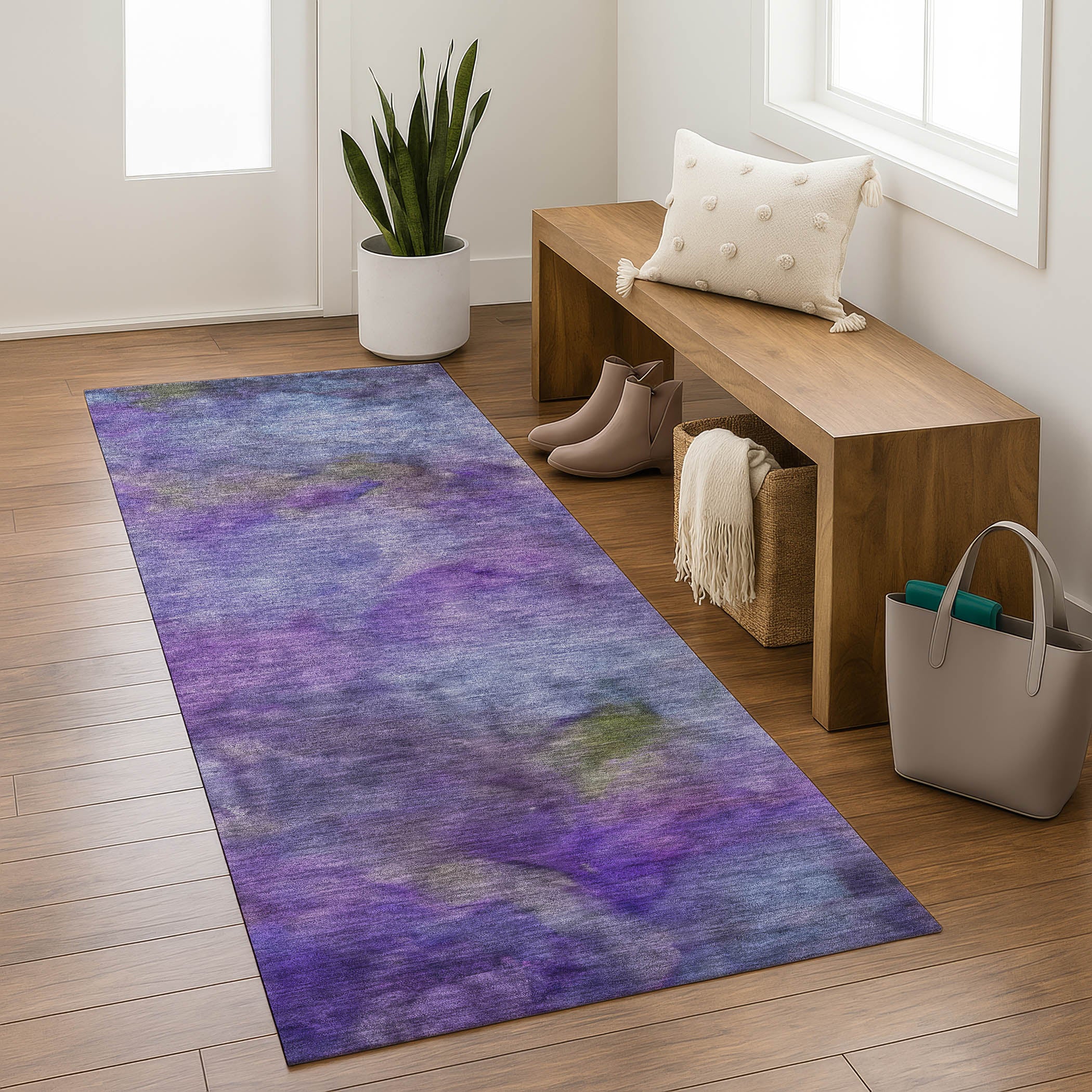 Porto Machine Washable Transitional Purple Rug 2'3" x 7'6" #shape_Runner