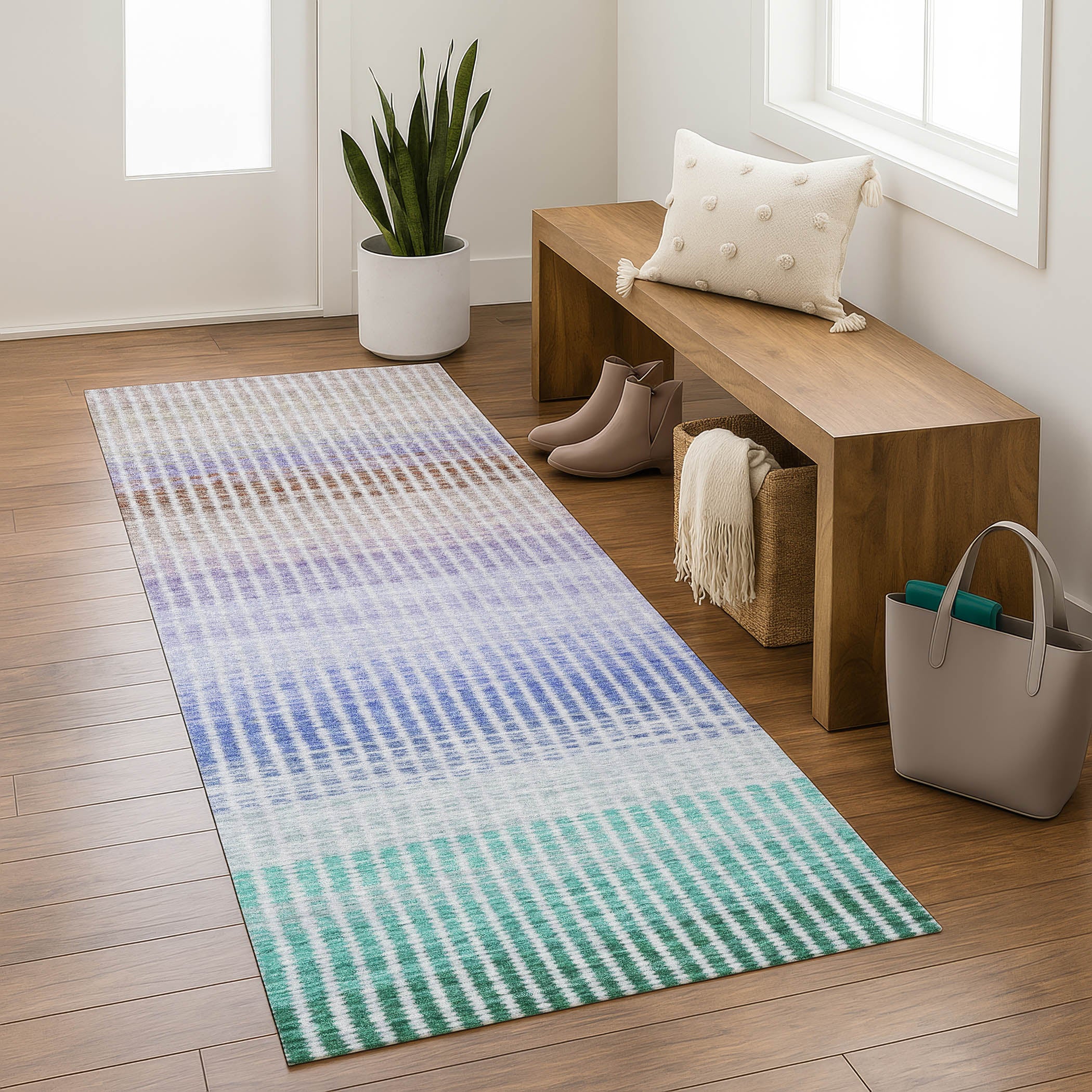 Prague Machine Washable Transitional Green Rug 2'3" x 7'6" #shape_Runner