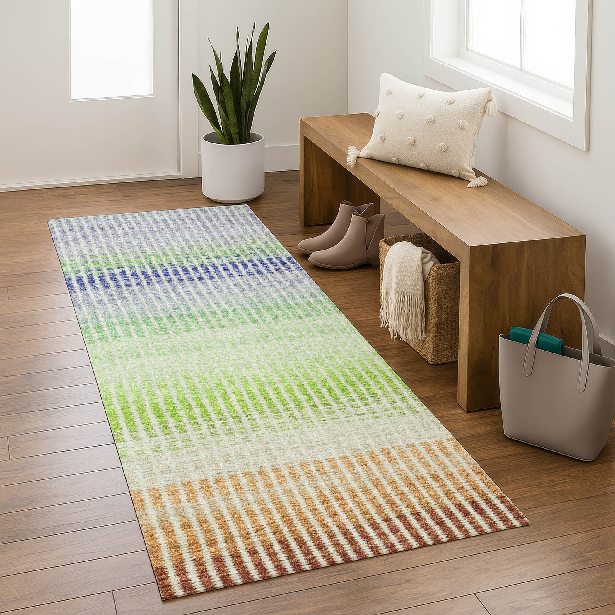 Prague Machine Washable Transitional Orange Rug 2'3" x 7'6" #shape_Runner
