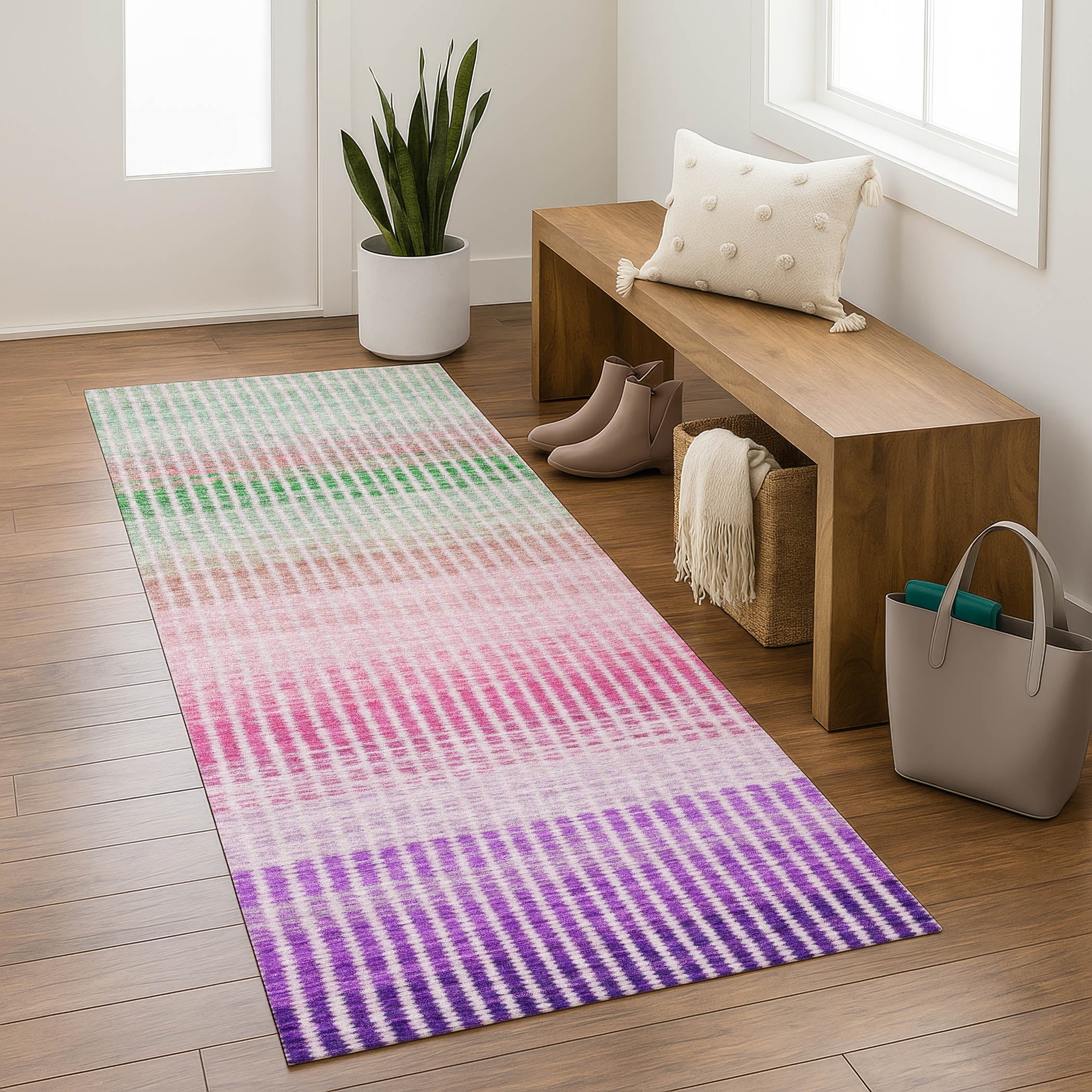 Prague Machine Washable Transitional Purple Rug 2'3" x 7'6" #shape_Runner