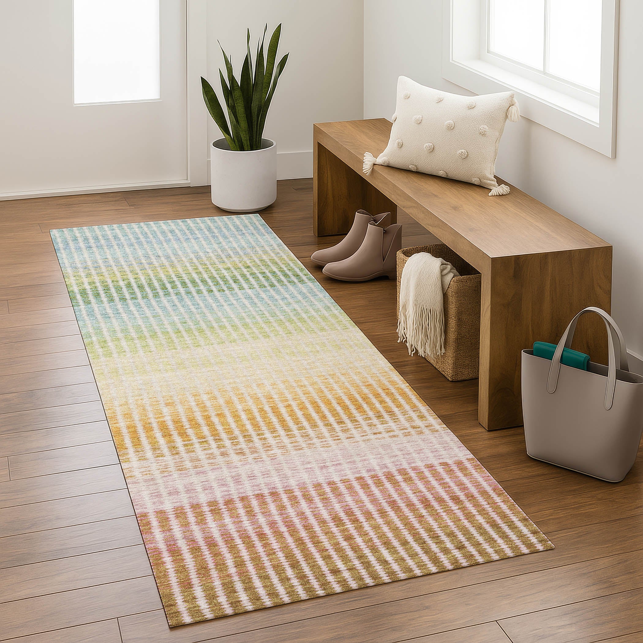 Prague Machine Washable Transitional Salmon Orange Rug 2'3" x 7'6" #shape_Runner