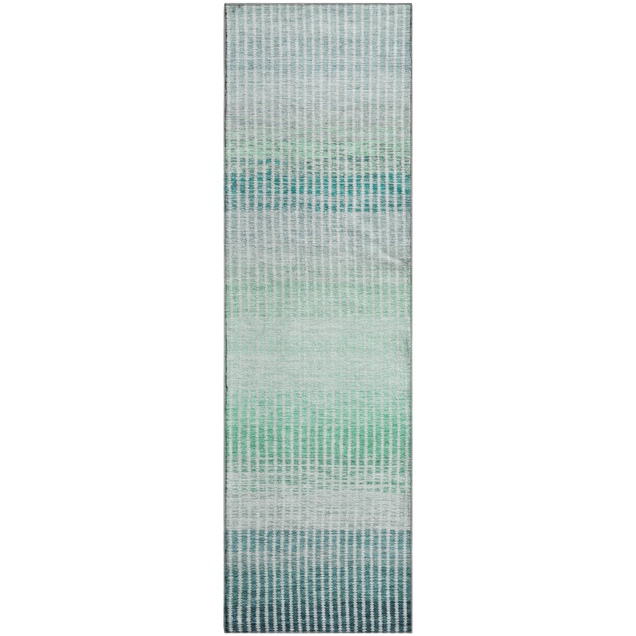 Prague Machine Washable Transitional Turquoise Teal Rug 2'3" x 7'6" #shape_Runner