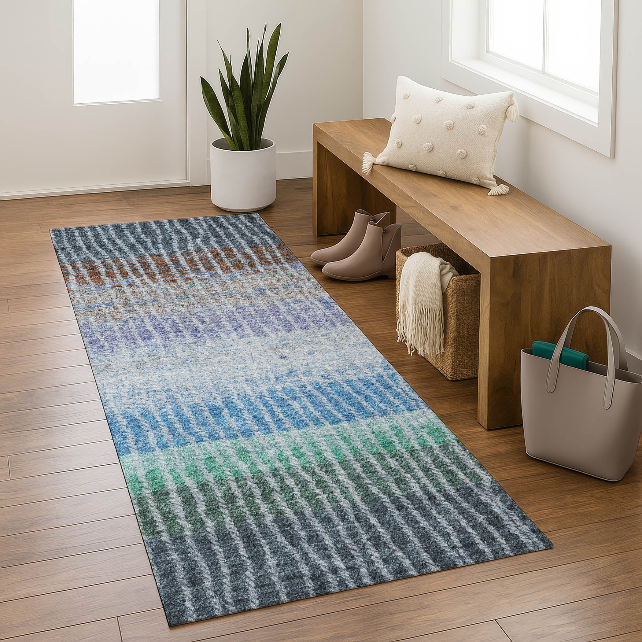 Luang Prabang Machine Washable Transitional Blue Rug 2'3" x 7'6" #shape_Runner