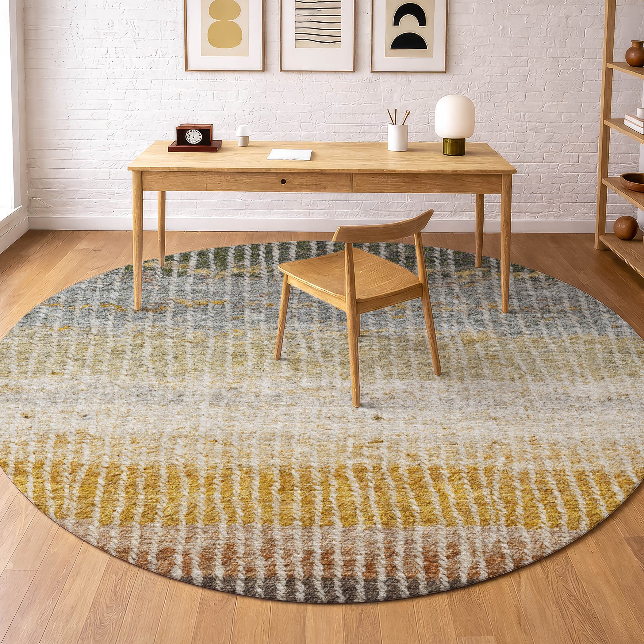 Luang Prabang Machine Washable Transitional Fudge Brown Rug 8' x 8' #shape_Round