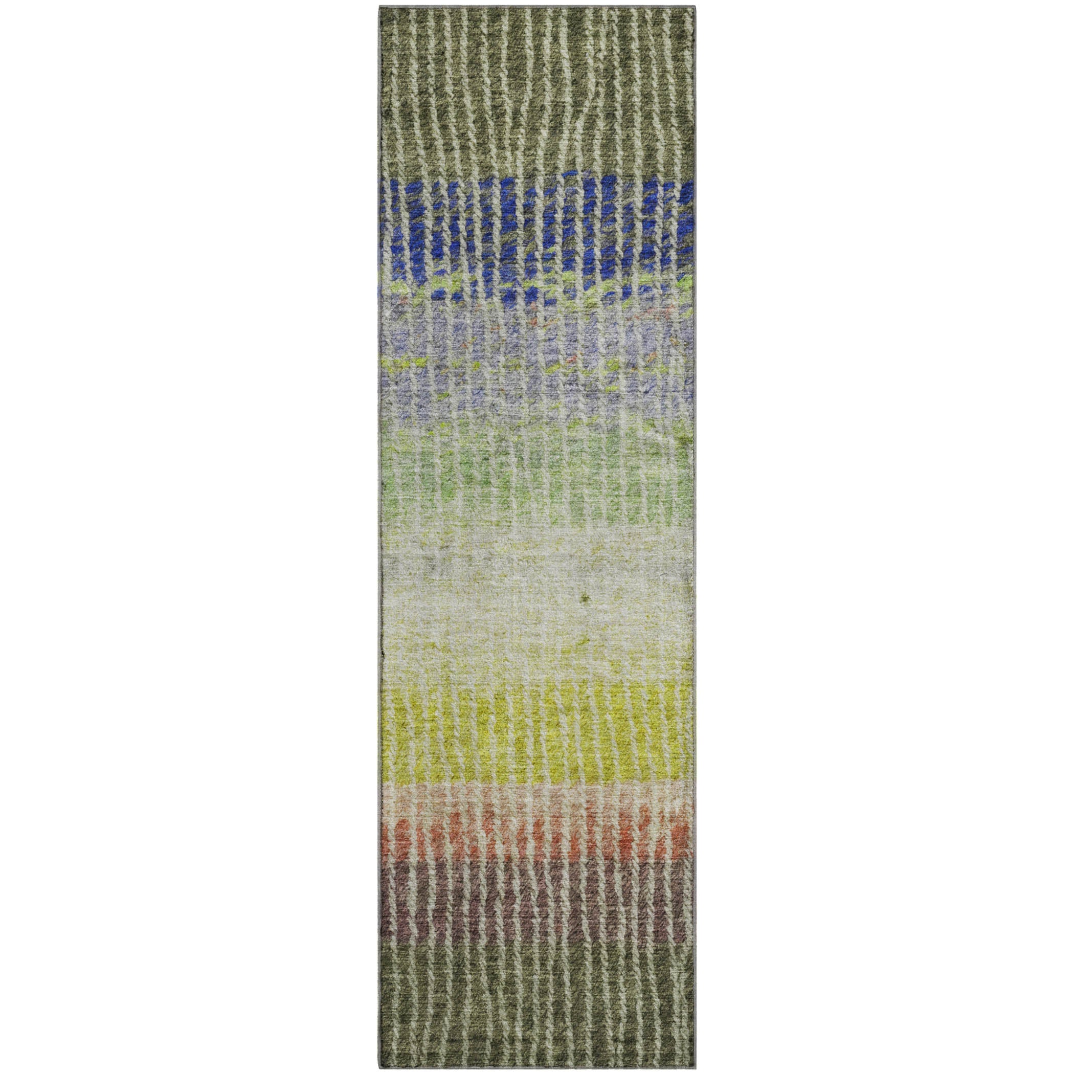 Luang Prabang Machine Washable Transitional Olive Green Rug 2'3" x 7'6" #shape_Runner