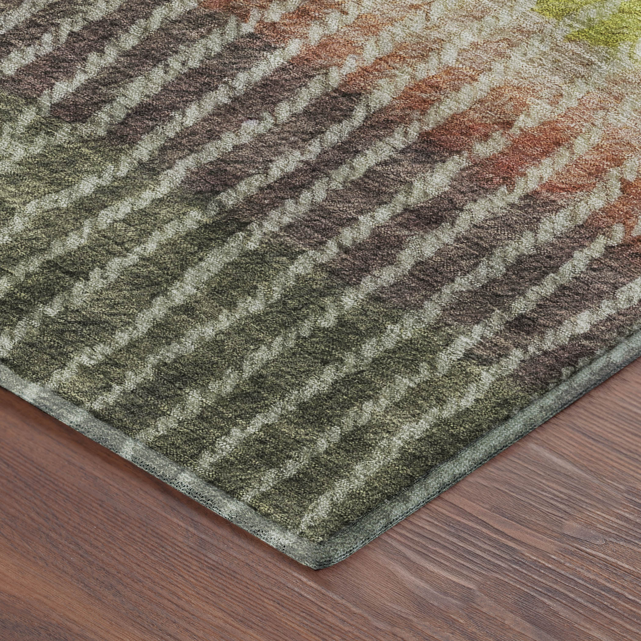 Luang Prabang Machine Washable Transitional Olive Green Rug 1'8" x 2'6" #shape_Rectangle