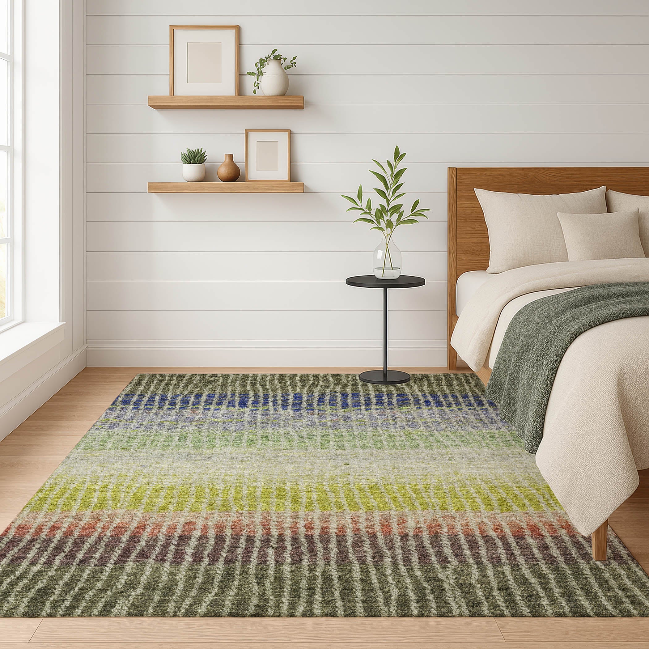 Luang Prabang Machine Washable Transitional Olive Green Rug 3' x 5' #shape_Rectangle