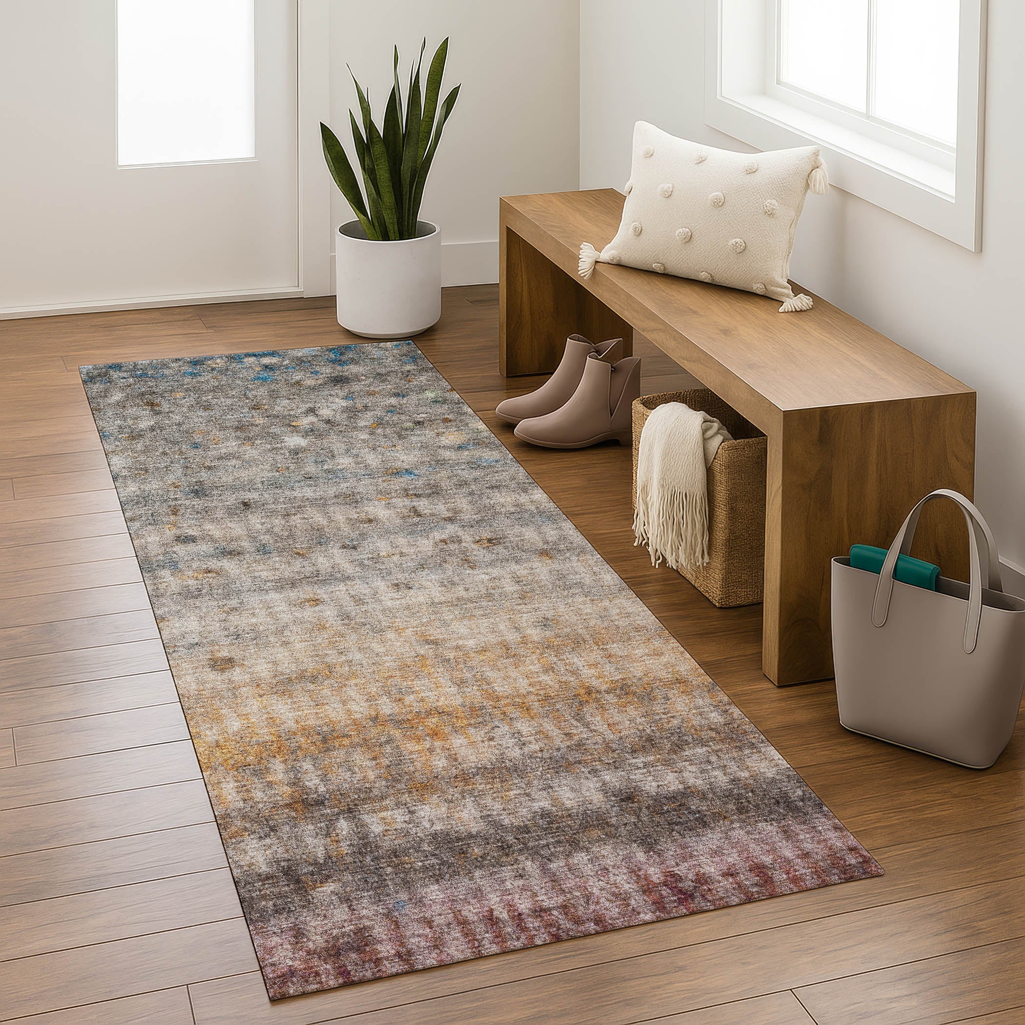Oaxaca Machine Washable Transitional Gray Rug 2'3" x 7'6" #shape_Runner