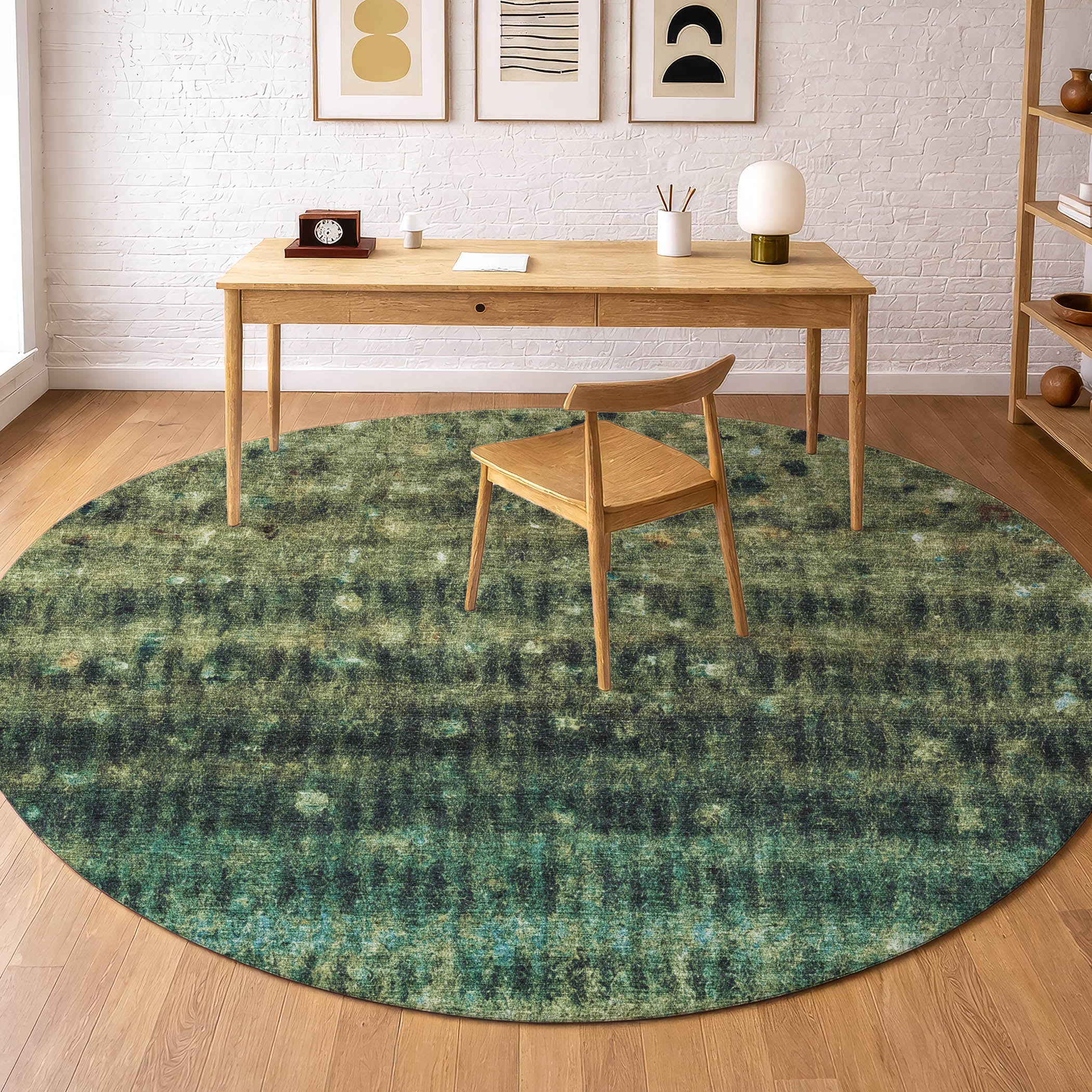 Bergen Machine Washable Transitional Fern Green Rug 8' x 8' #shape_Round
