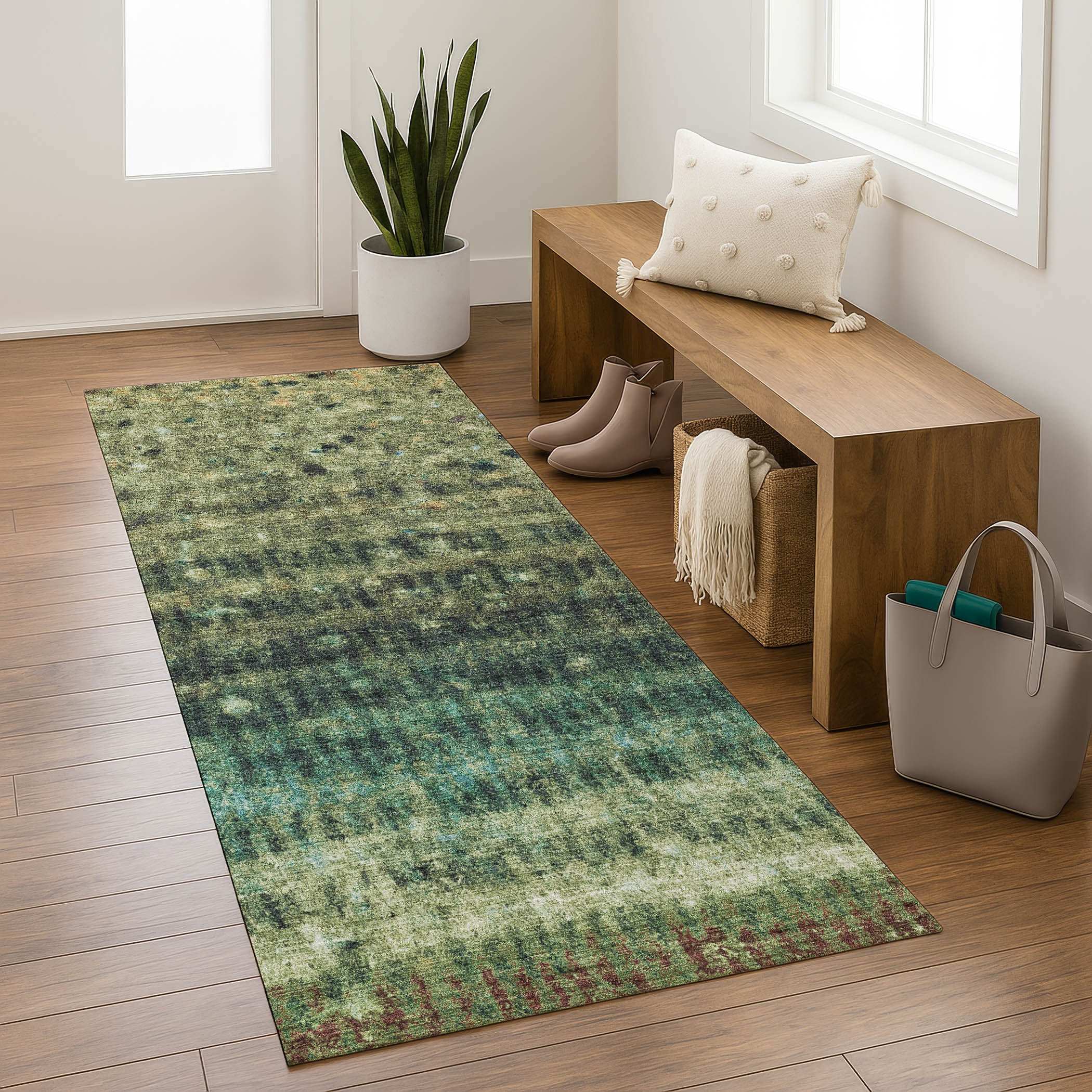 Bergen Machine Washable Transitional Fern Green Rug 2'3" x 7'6" #shape_Runner
