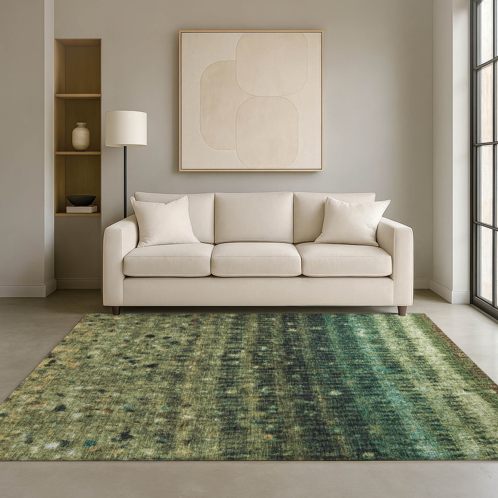 Bergen Machine Washable Transitional Fern Green Rug 3' x 5' #shape_Rectangle