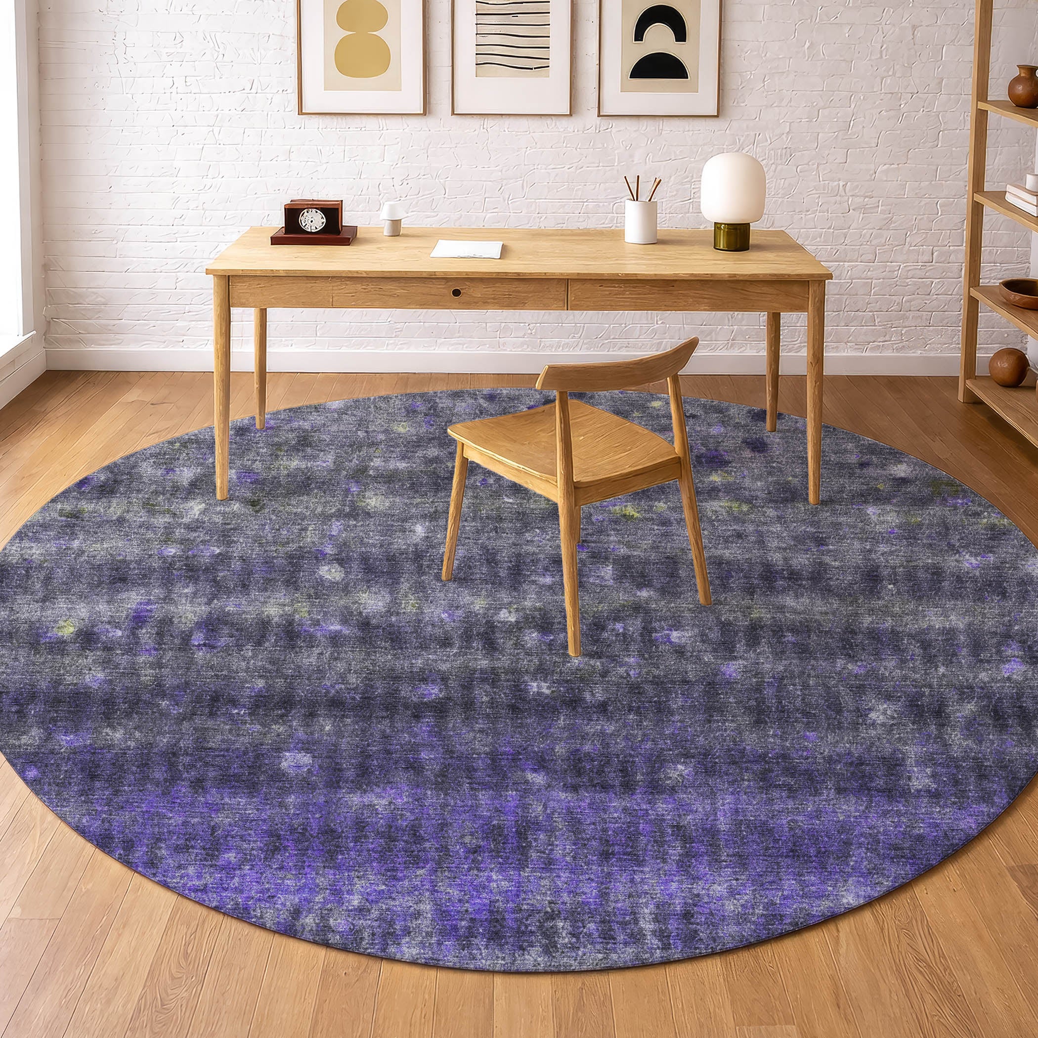 Bergen Machine Washable Transitional Purple Rug 8' x 8' #shape_Round