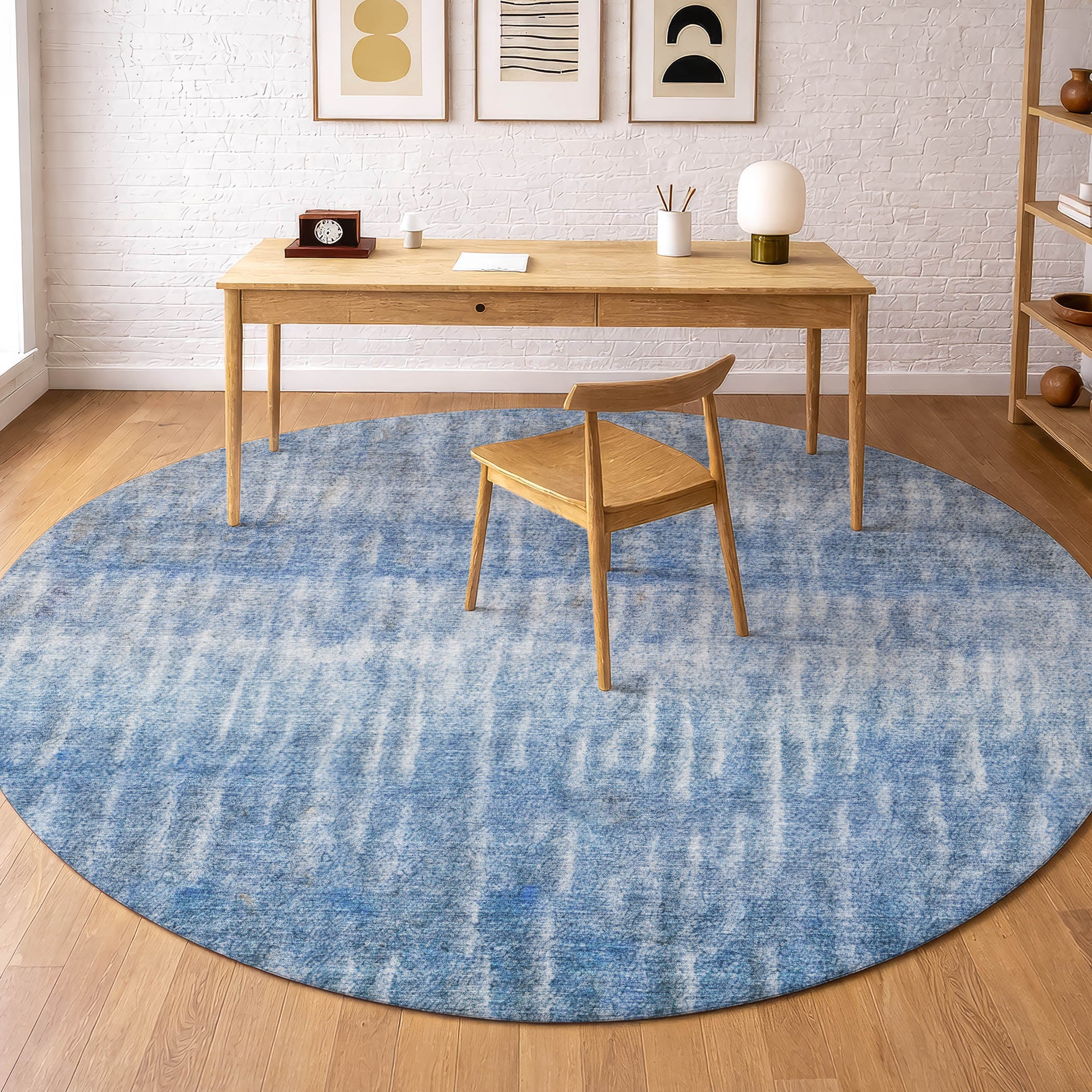 Antigua Machine Washable Transitional Blue Rug 8' x 8' #shape_Round