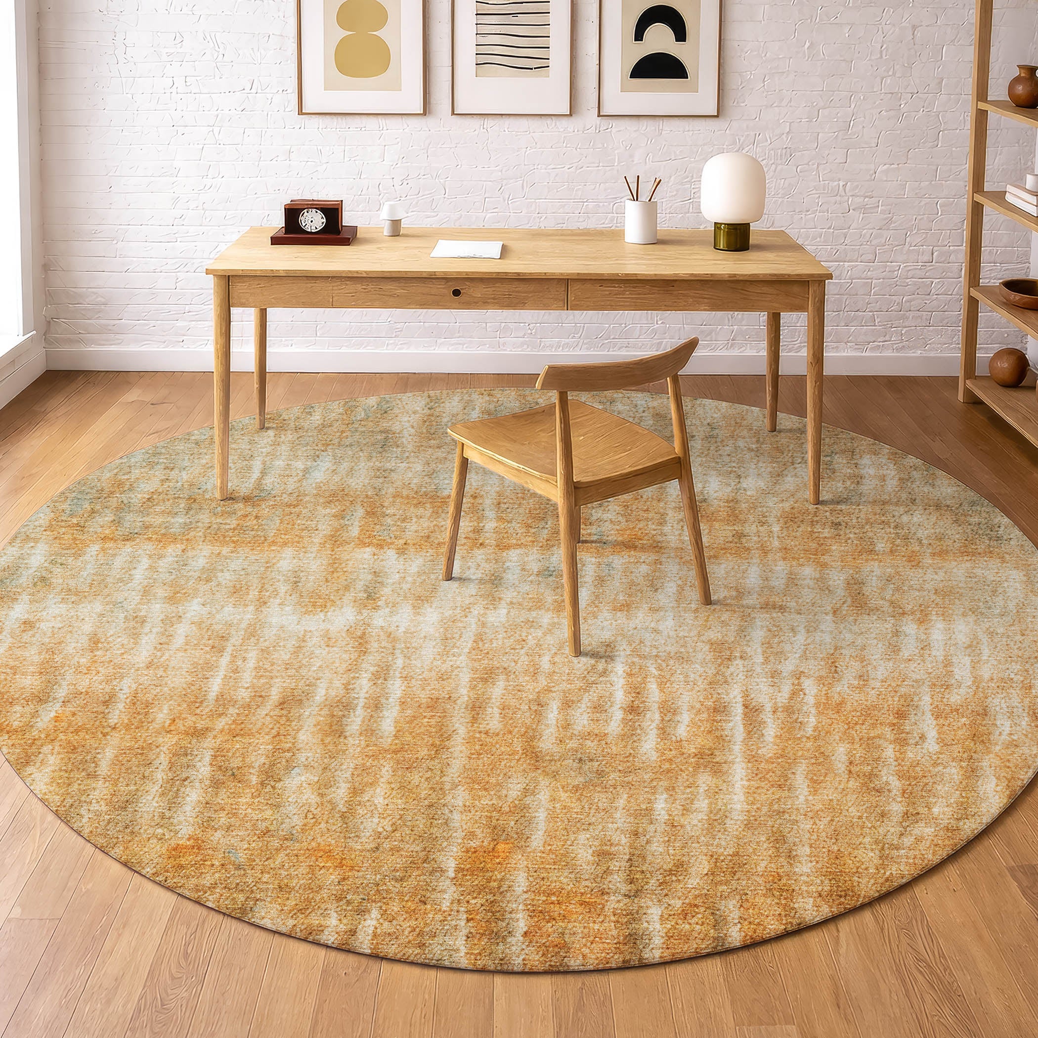 Antigua Machine Washable Transitional Copper Orange Rug 8' x 8' #shape_Round