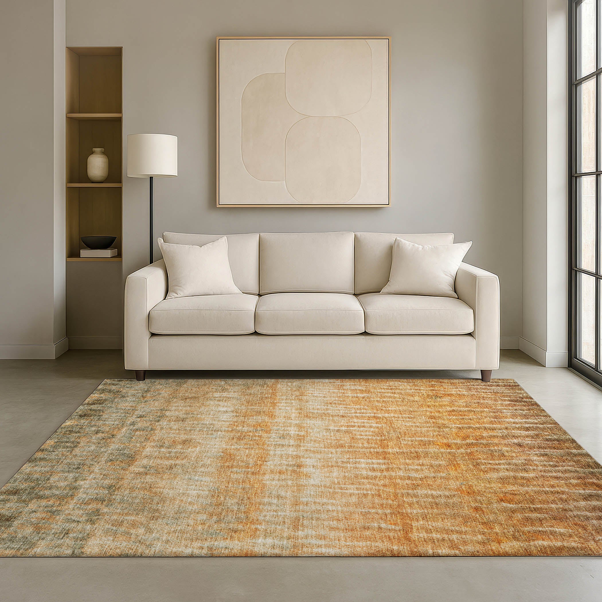 Antigua Machine Washable Transitional Copper Orange Rug 3' x 5' #shape_Rectangle