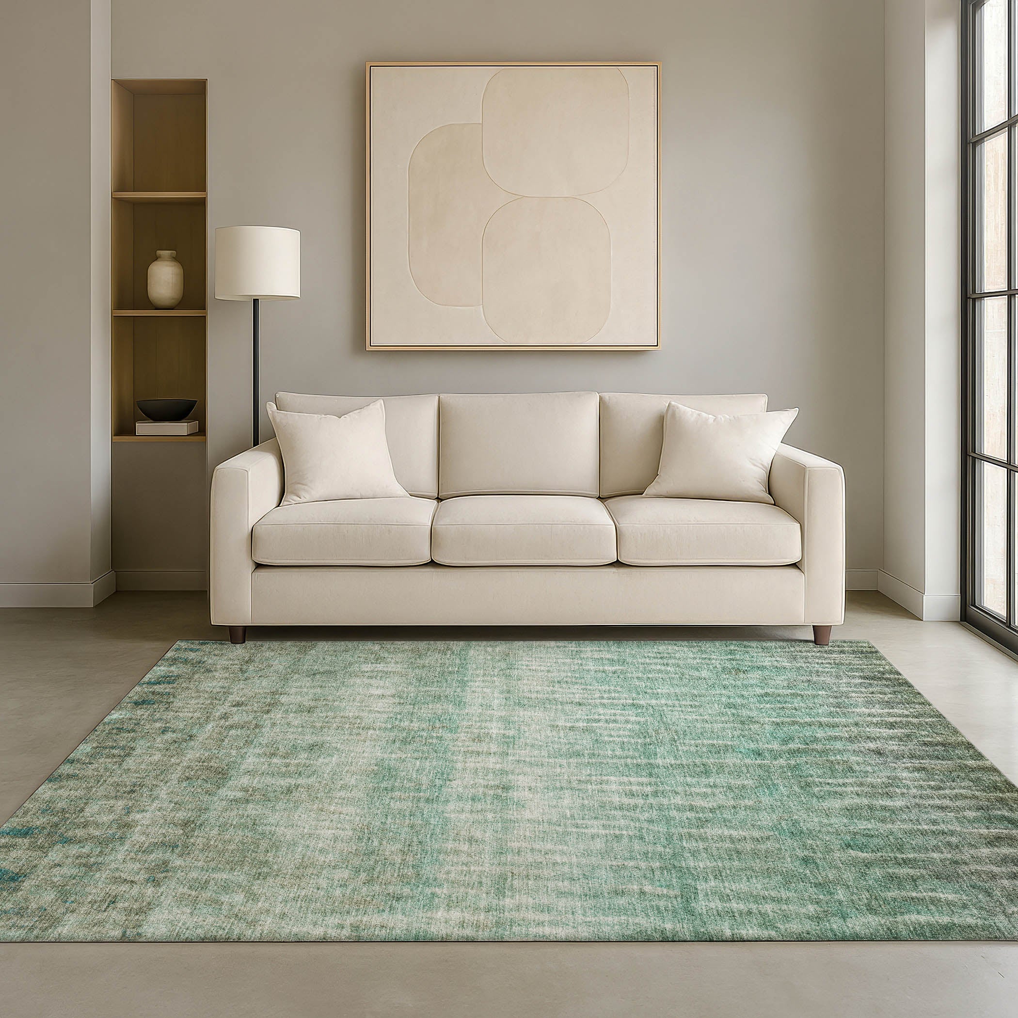 Antigua Machine Washable Transitional Teal Rug 3' x 5' #shape_Rectangle