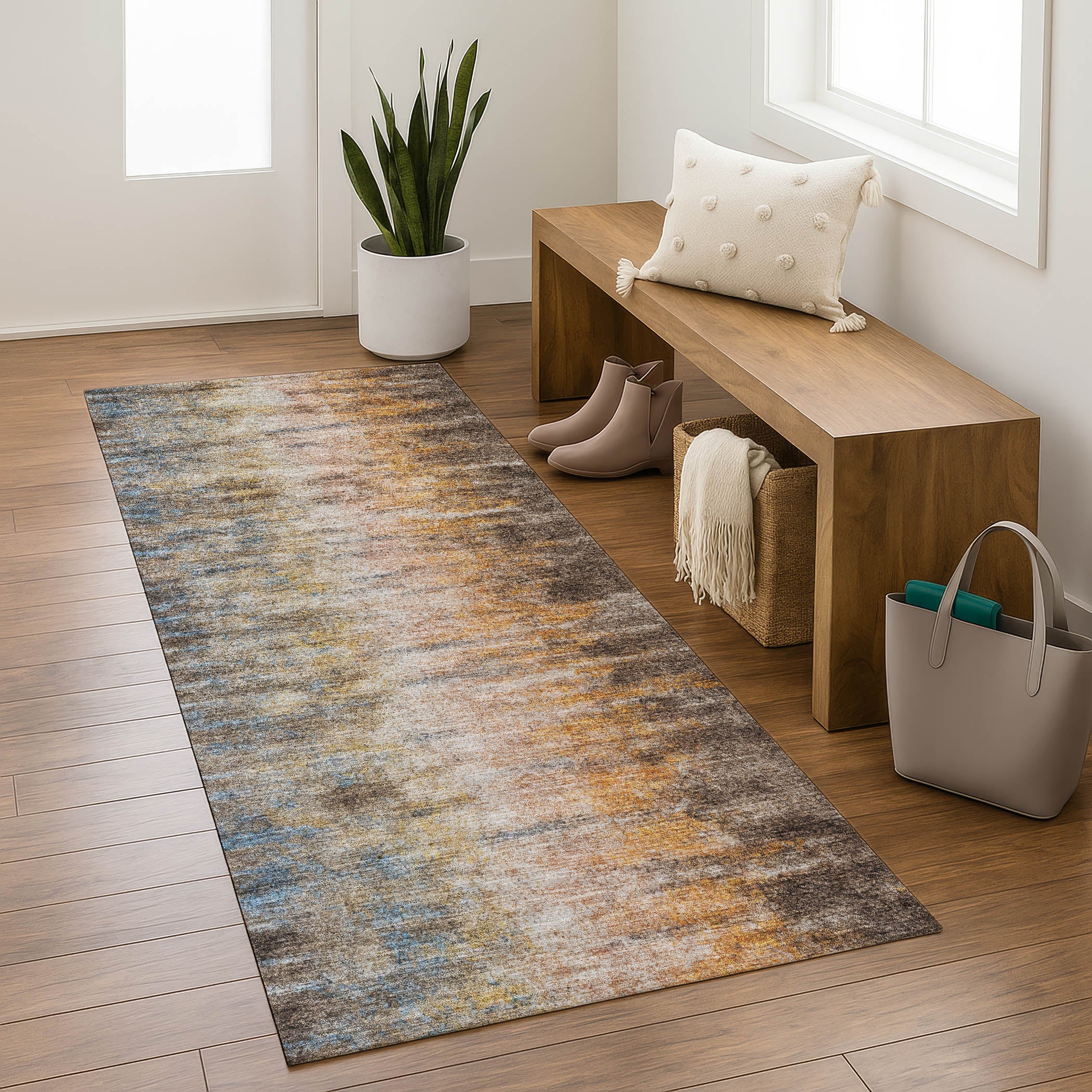 Sintra Machine Washable Transitional Chocolate Brown Rug 2'3" x 7'6" #shape_Runner
