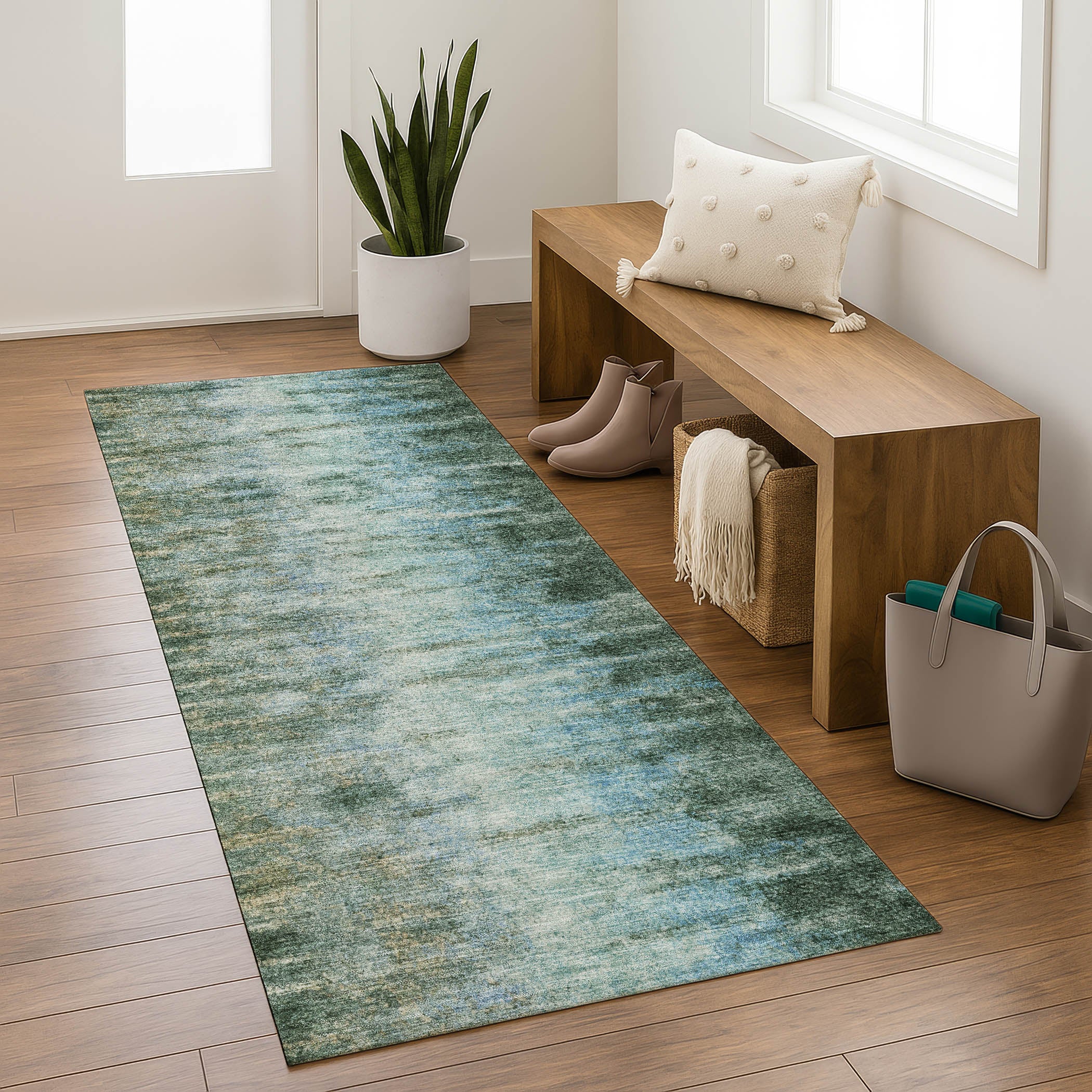 Sintra Machine Washable Transitional Emerald Green Rug 2'3" x 7'6" #shape_Runner