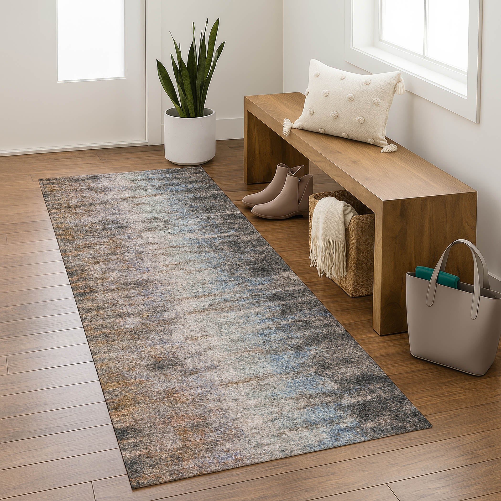 Sintra Machine Washable Transitional Granite Gray Rug 2'3" x 7'6" #shape_Runner