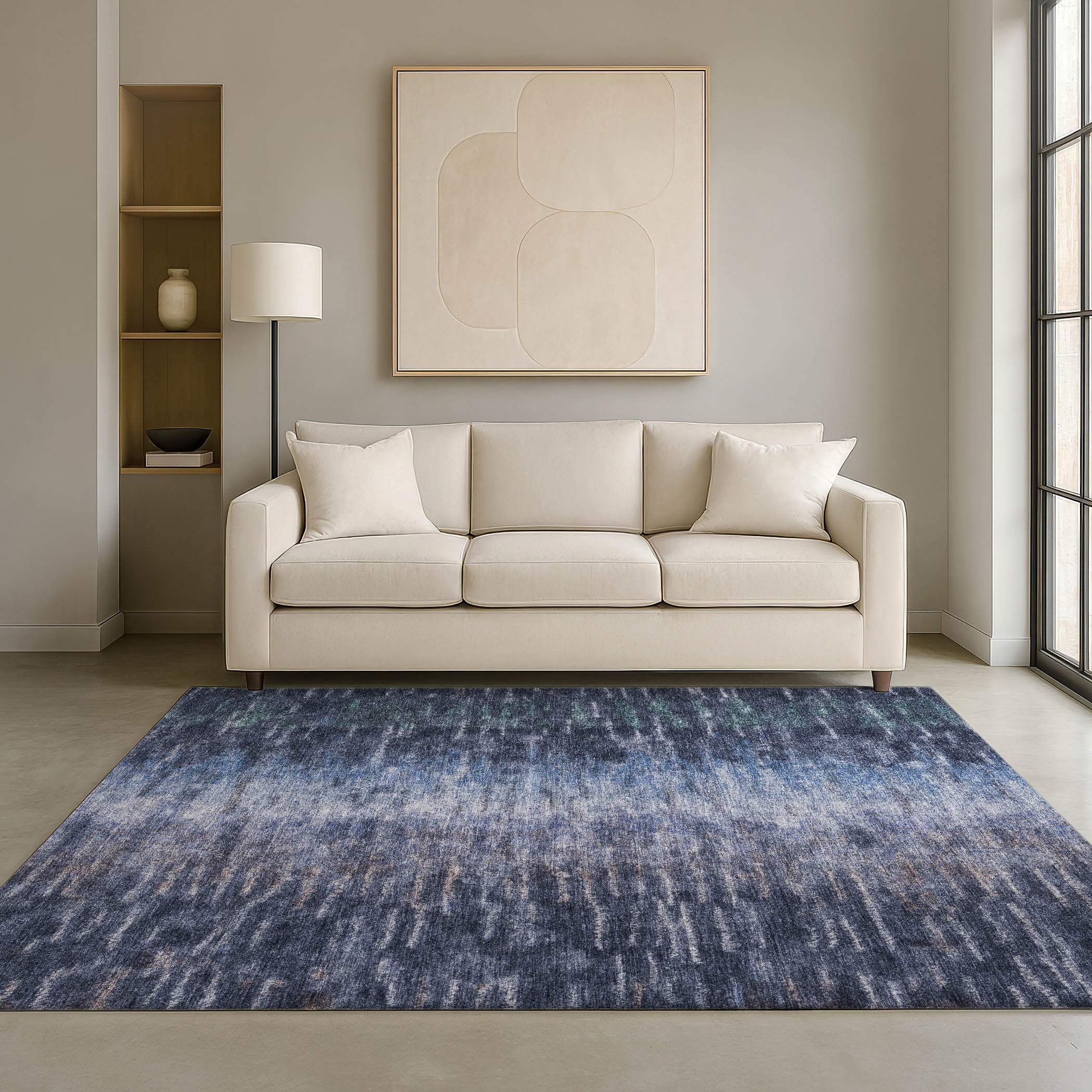 Sintra Machine Washable Transitional Navy Blue Rug 3' x 5' #shape_Rectangle