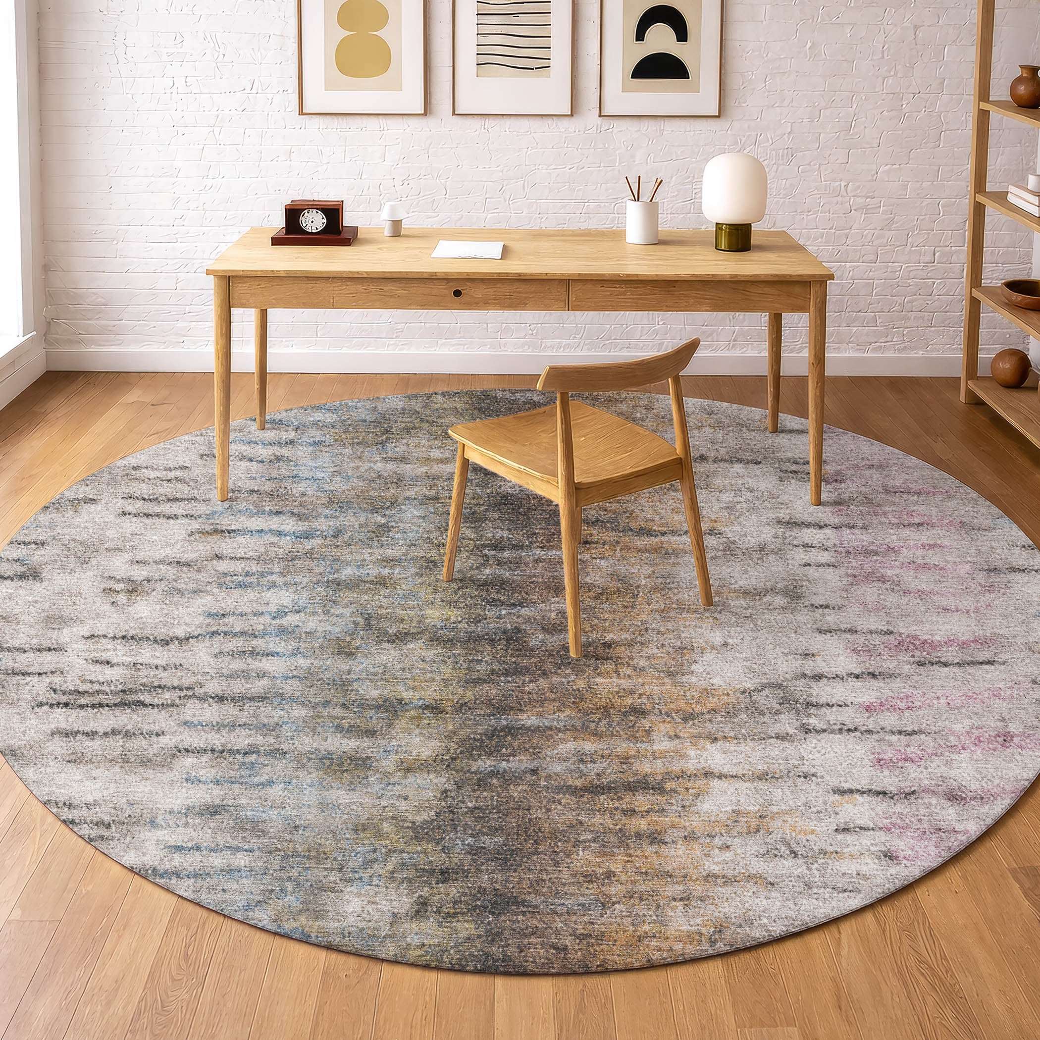 Marrakech Machine Washable Transitional Brown Rug 8' x 8' #shape_Round