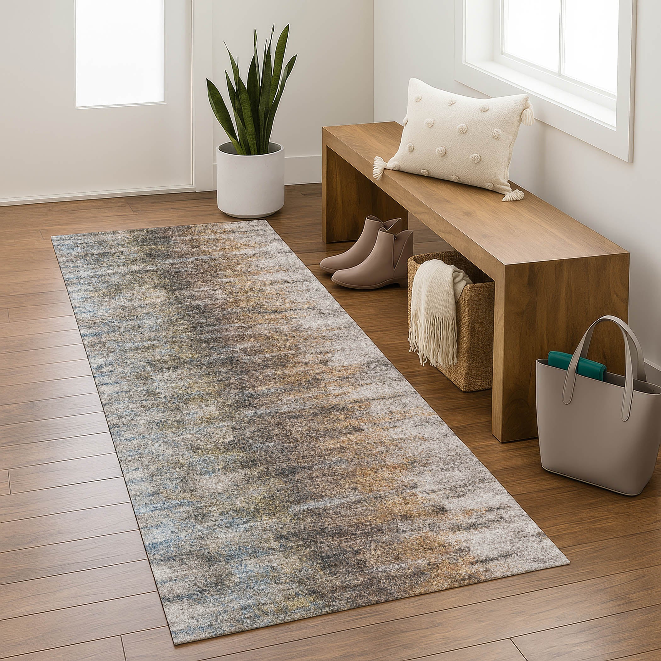 Marrakech Machine Washable Transitional Brown Rug 2'3" x 7'6" #shape_Runner