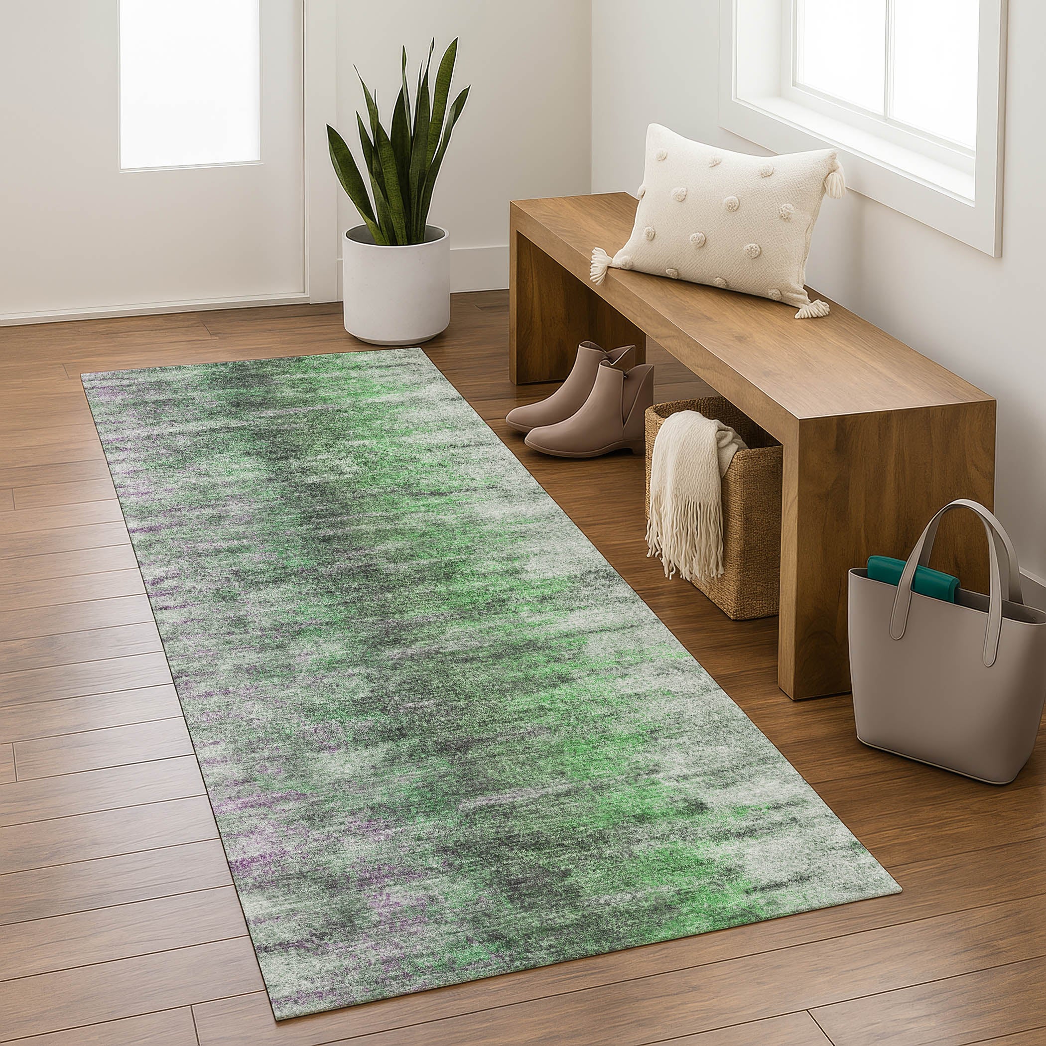 Marrakech Machine Washable Transitional Green Rug 2'3" x 7'6" #shape_Runner