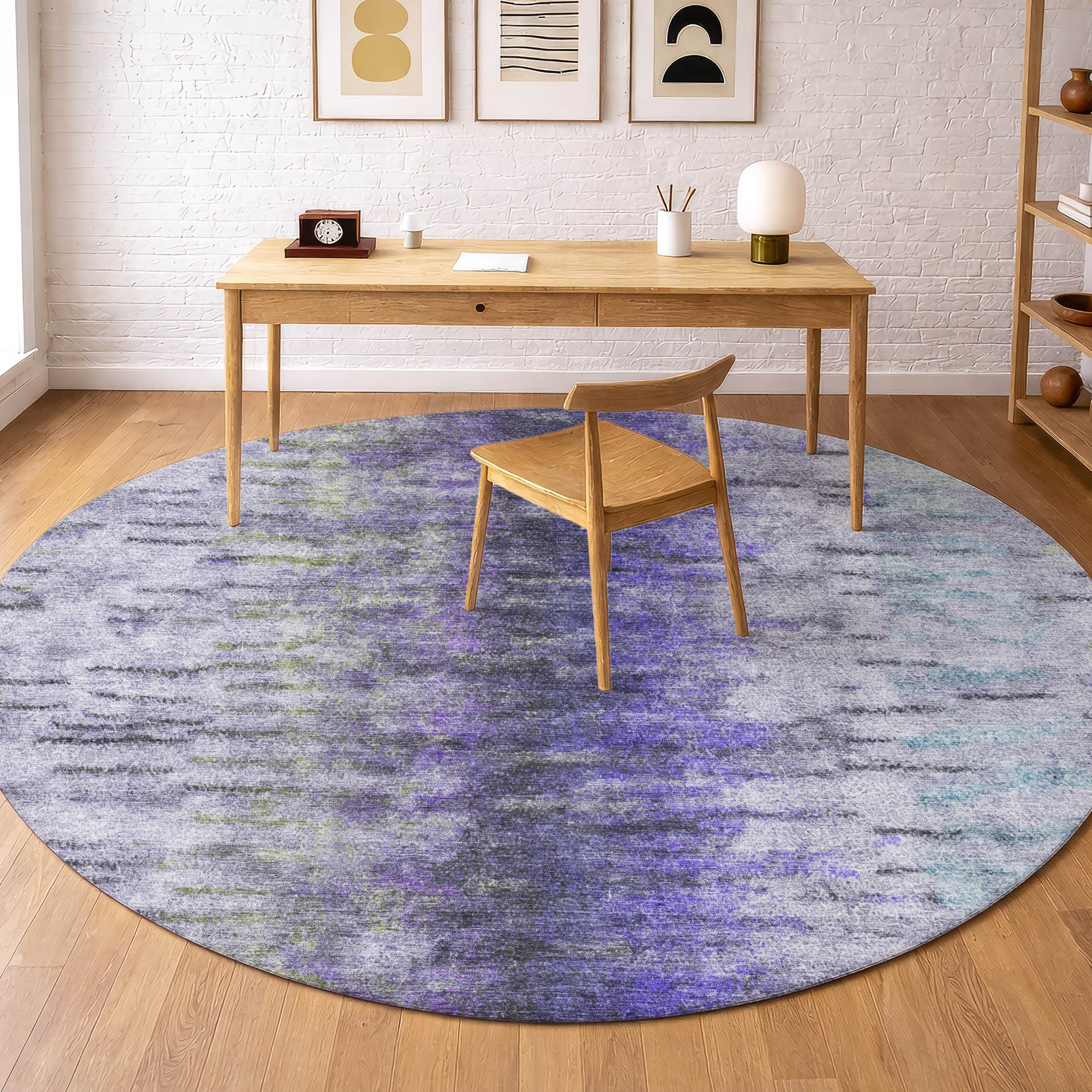 Marrakech Machine Washable Transitional Purple Rug 8' x 8' #shape_Round
