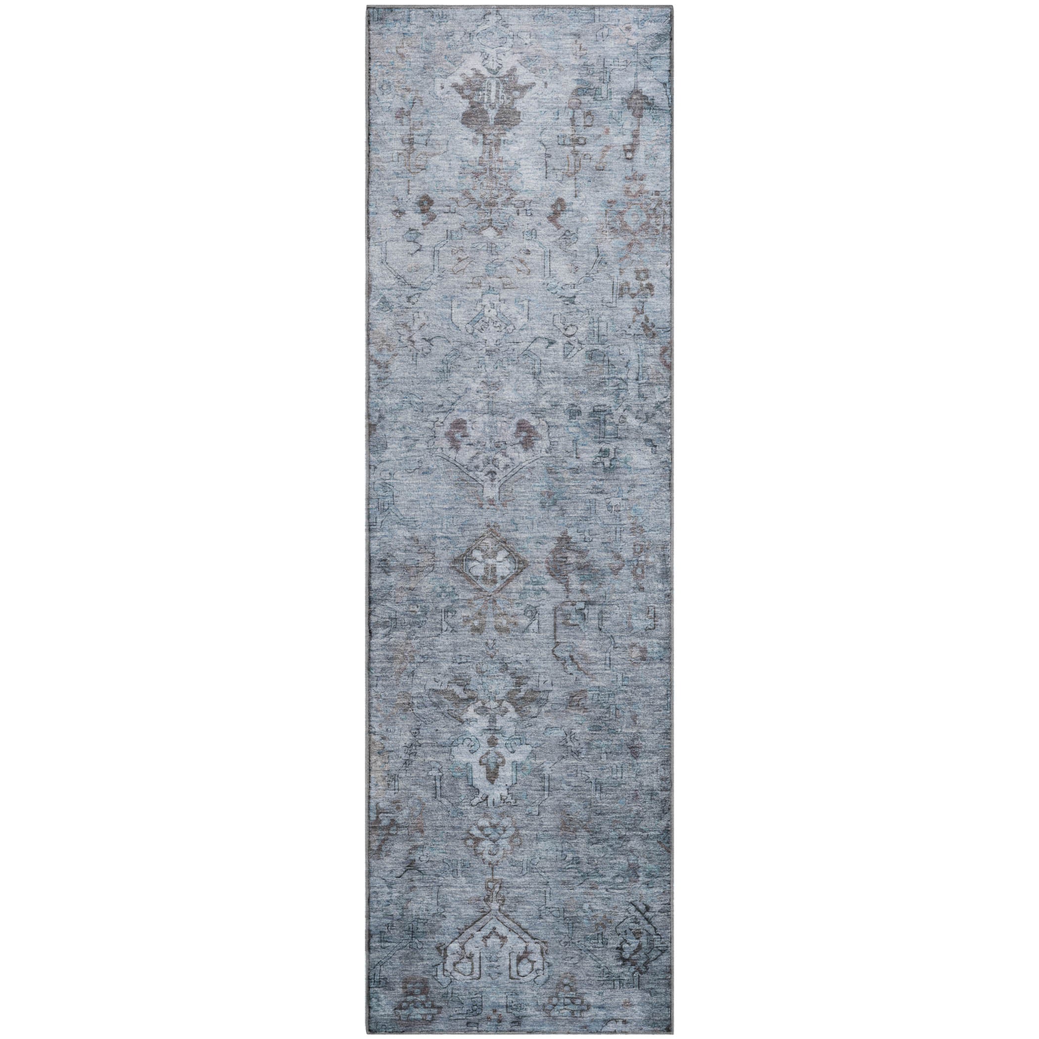 Istanbul Machine Washable Traditional Blue Rug 2'3" x 7'6" #shape_Runner