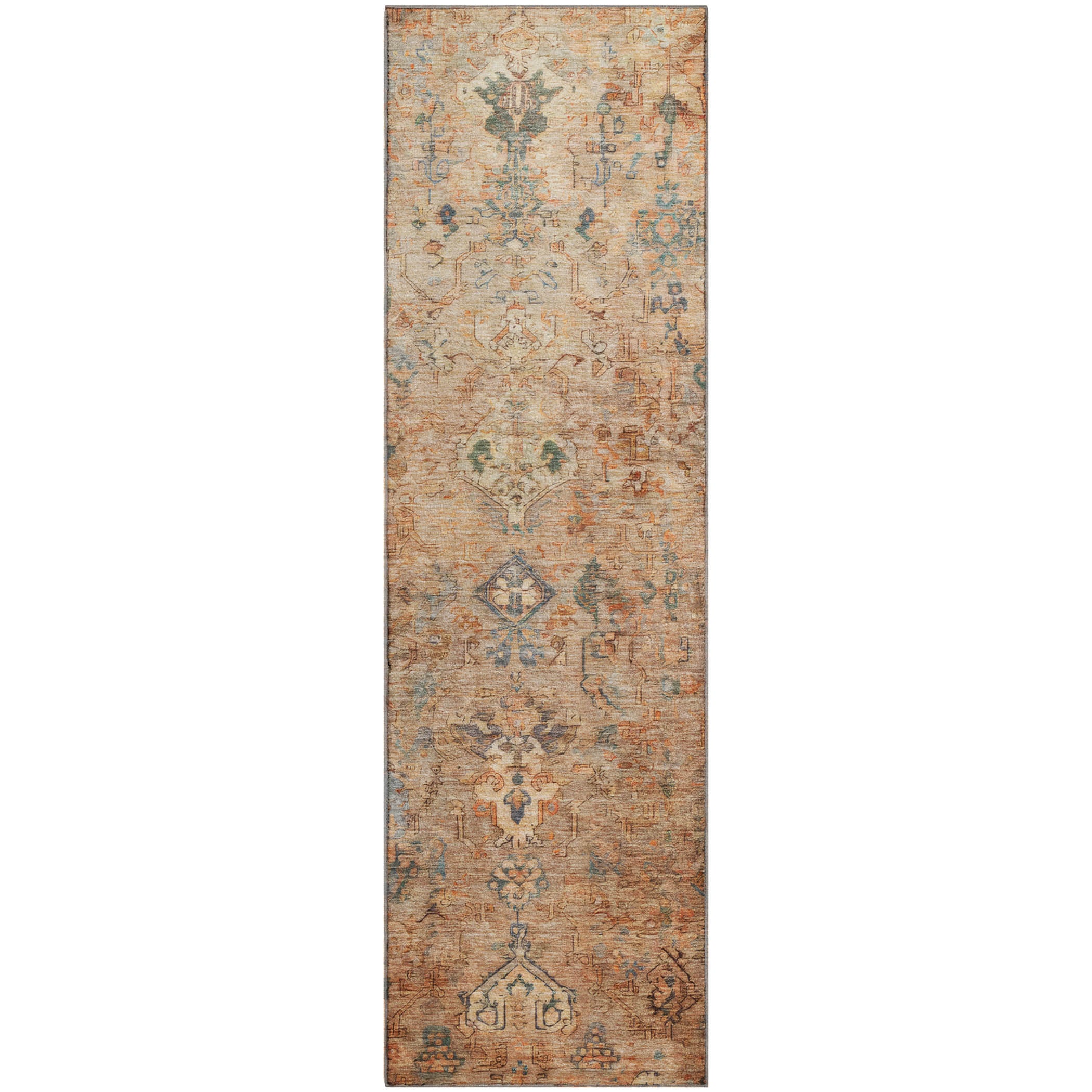 Istanbul Machine Washable Traditional Copper Orange Rug 2'3" x 7'6" #shape_Runner