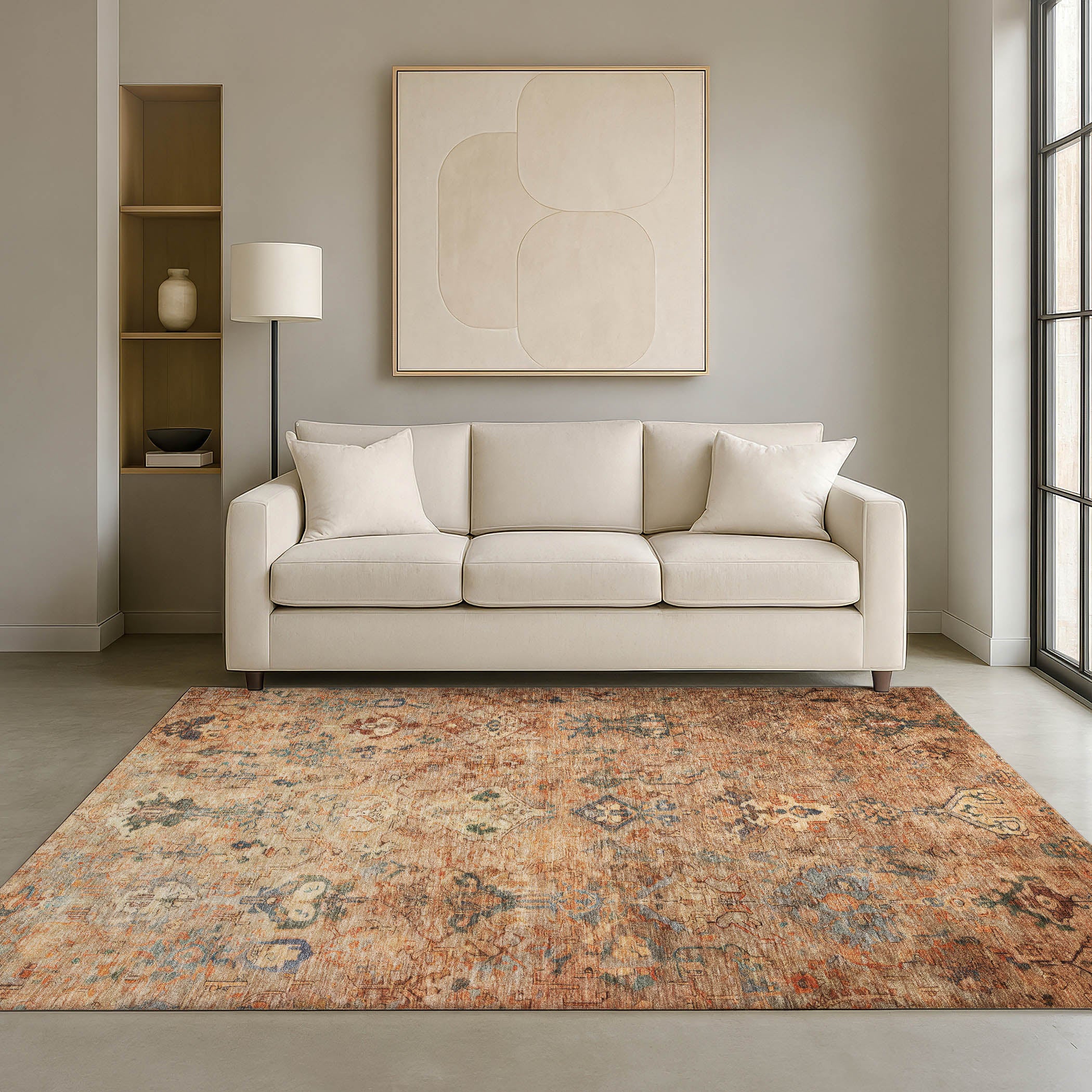 Istanbul Machine Washable Traditional Copper Orange Rug 3' x 5' #shape_Rectangle