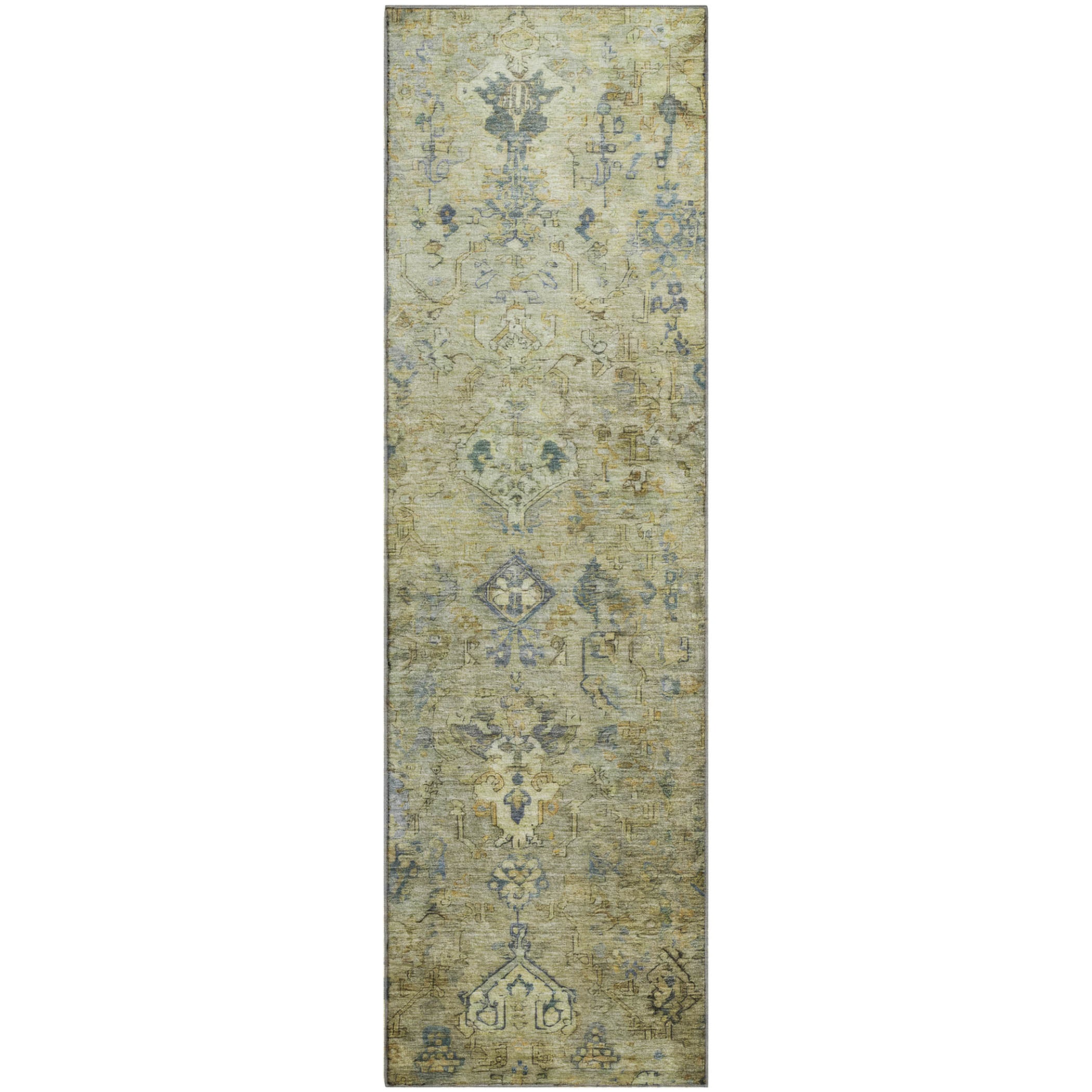 Istanbul Machine Washable Traditional Green Rug 2'3" x 7'6" #shape_Runner