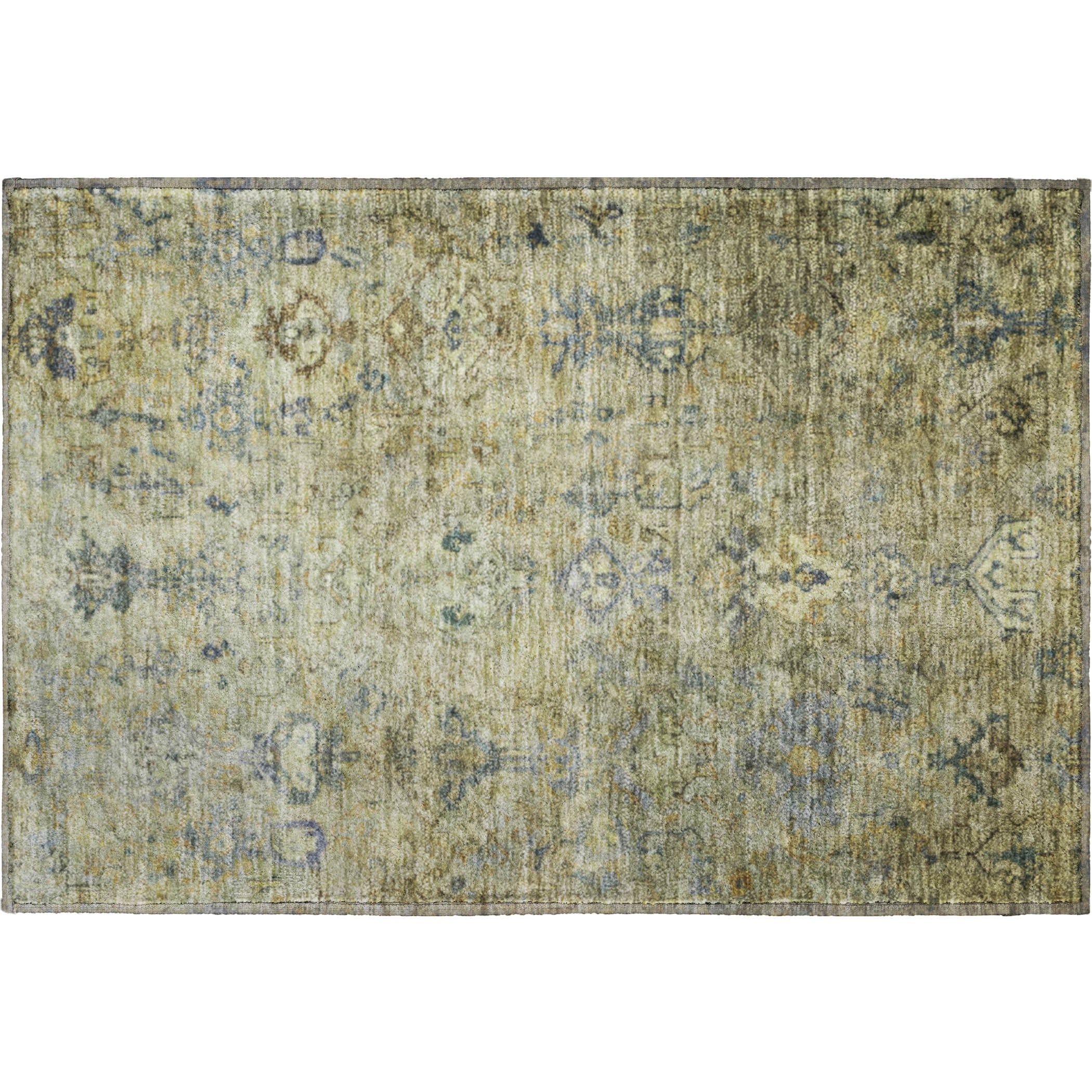 Istanbul Machine Washable Traditional Green Rug 1'8" x 2'6" #shape_Rectangle