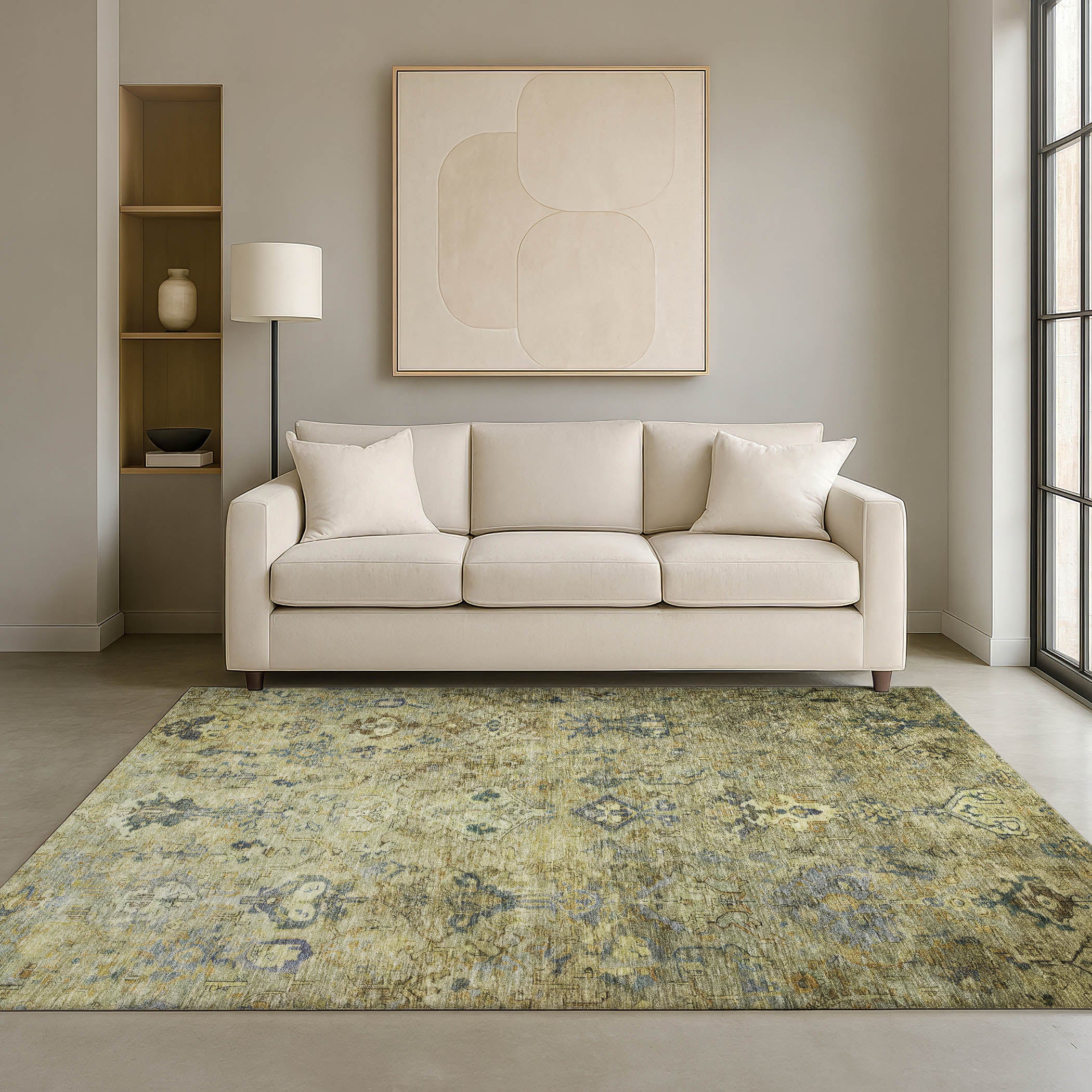 Istanbul Machine Washable Traditional Green Rug 3' x 5' #shape_Rectangle