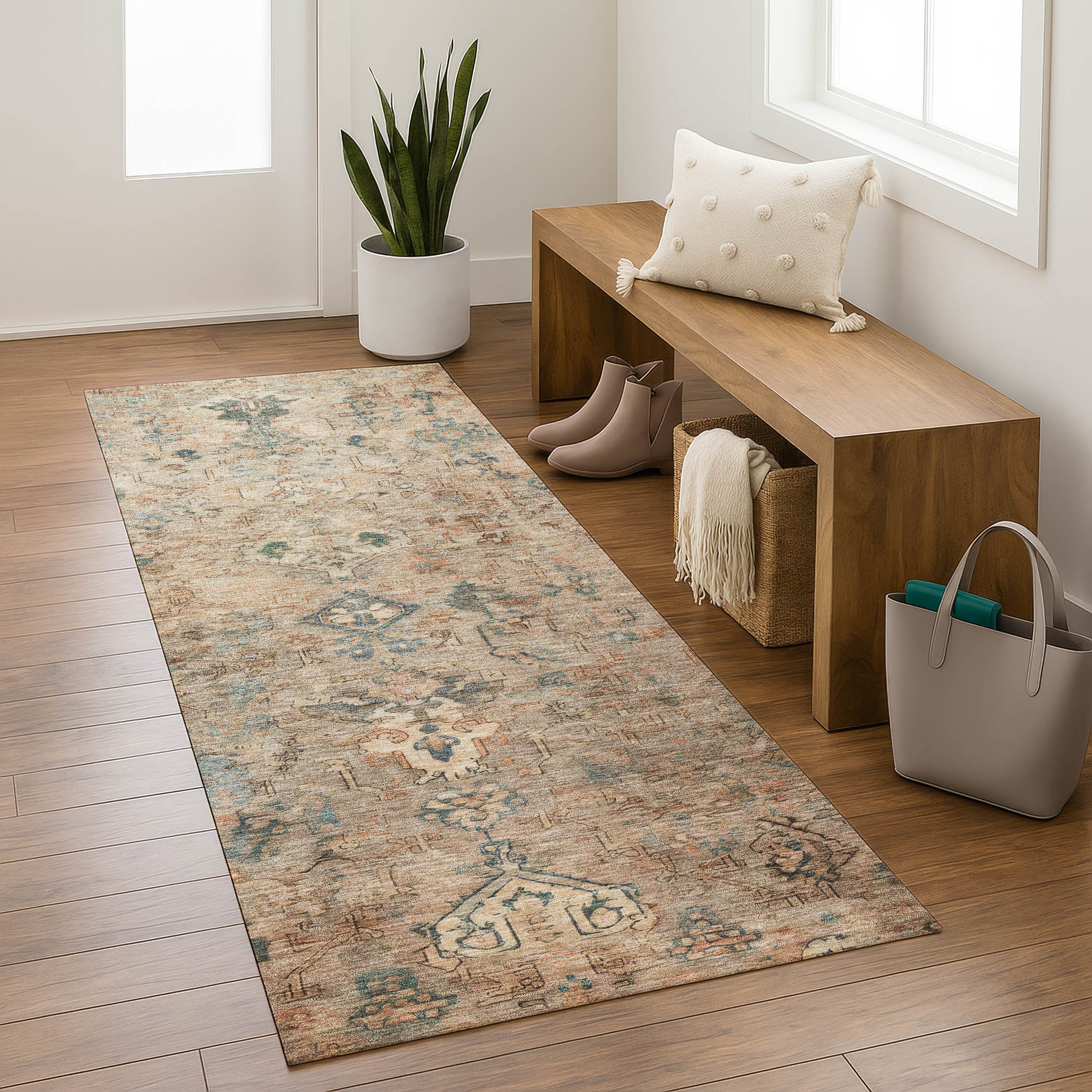 Istanbul Machine Washable Traditional Khaki Brown Rug 2'3" x 7'6" #shape_Runner