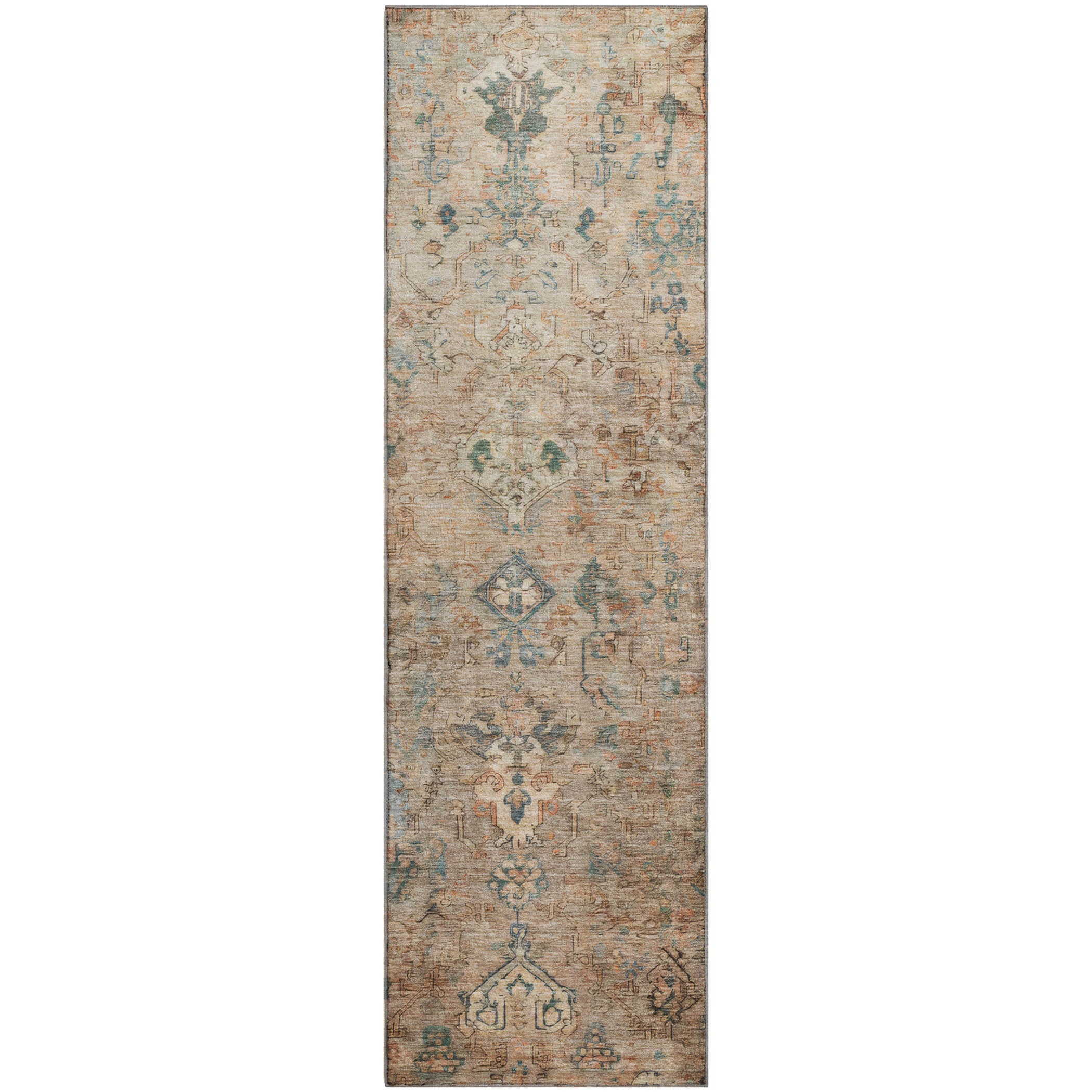 Istanbul Machine Washable Traditional Khaki Brown Rug 2'3" x 7'6" #shape_Runner