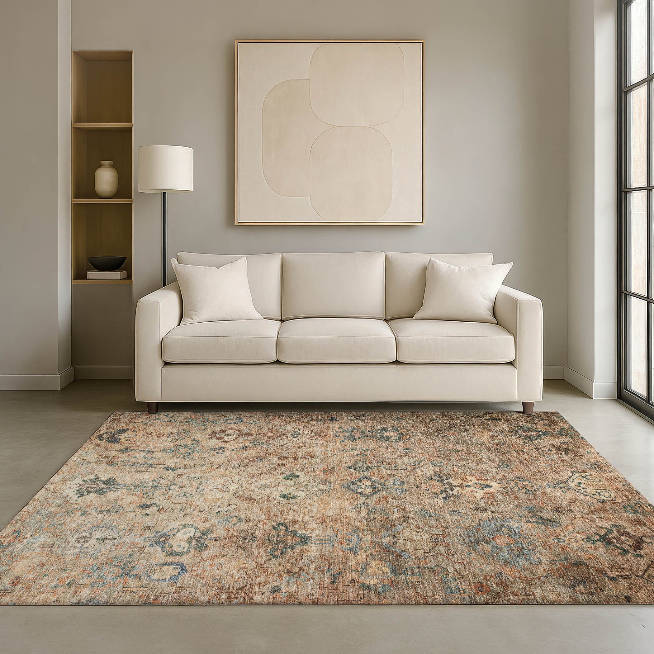Istanbul Machine Washable Traditional Khaki Brown Rug 3' x 5' #shape_Rectangle