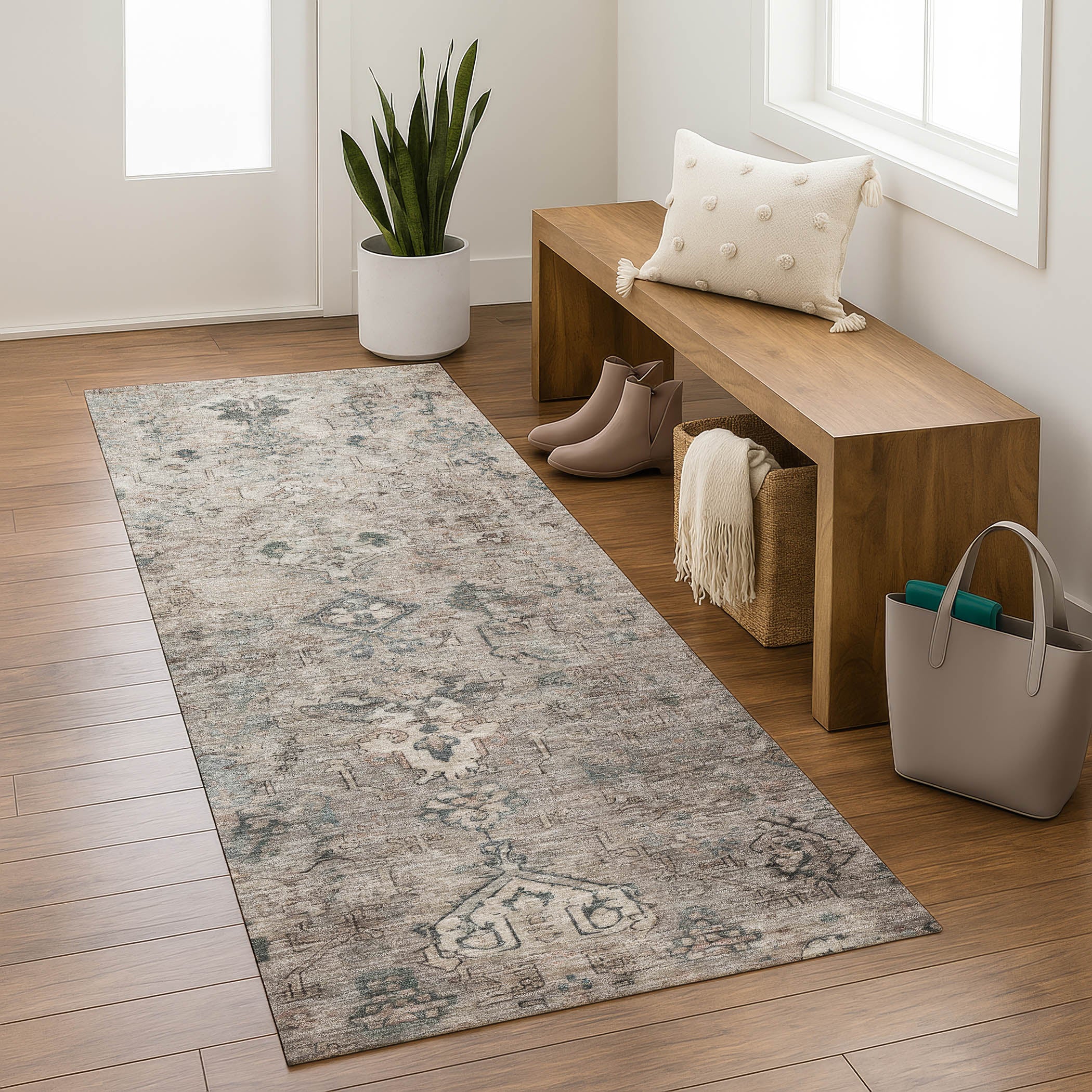 Istanbul Machine Washable Traditional Taupe Brown Rug 2'3" x 7'6" #shape_Runner