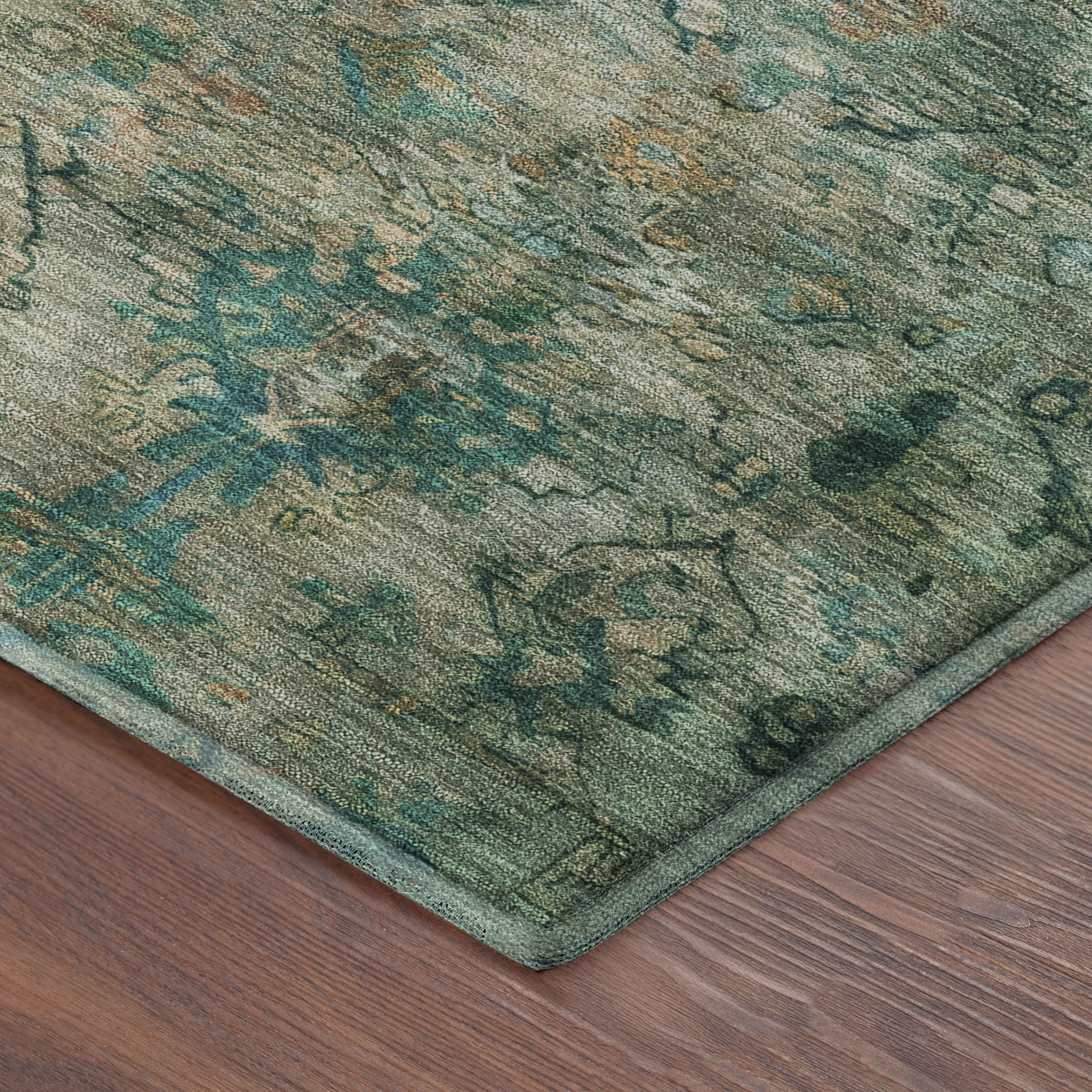 Istanbul Machine Washable Traditional Teal Rug 1'8" x 2'6" #shape_Rectangle