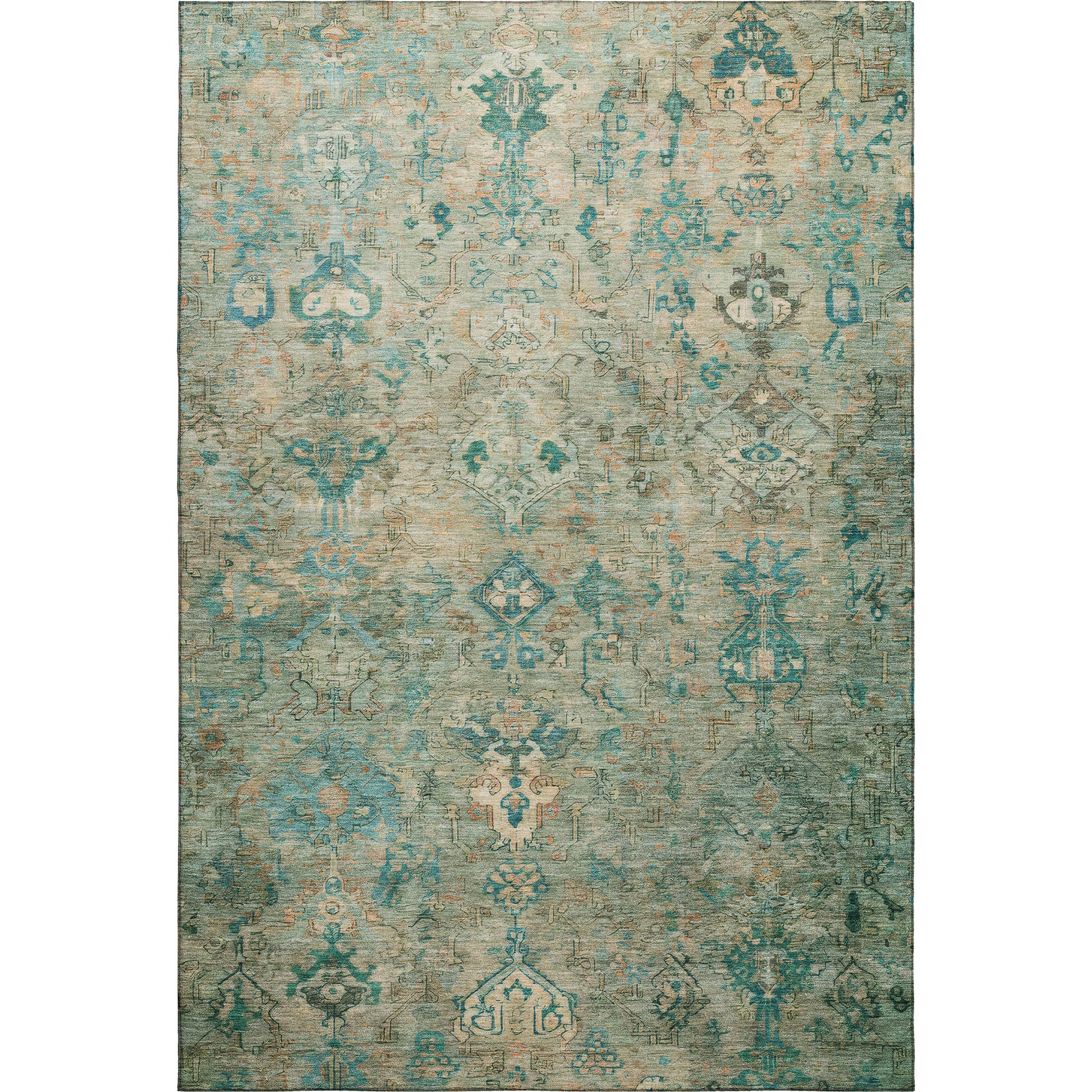 Istanbul Machine Washable Traditional Teal Rug 3' x 5' #shape_Rectangle
