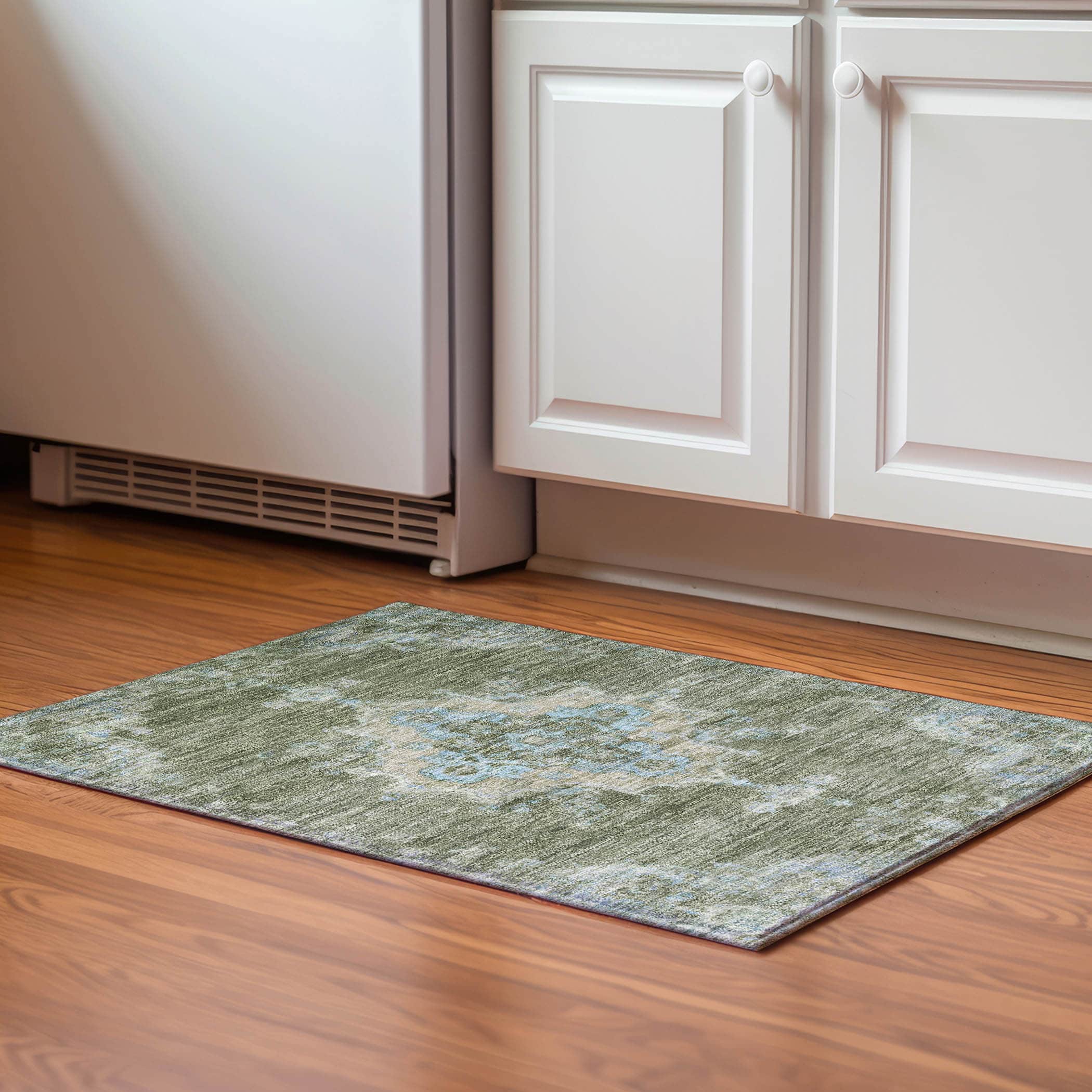 Kotor Machine Washable Traditional Basil Green Rug 1'8" x 2'6" #shape_Rectangle