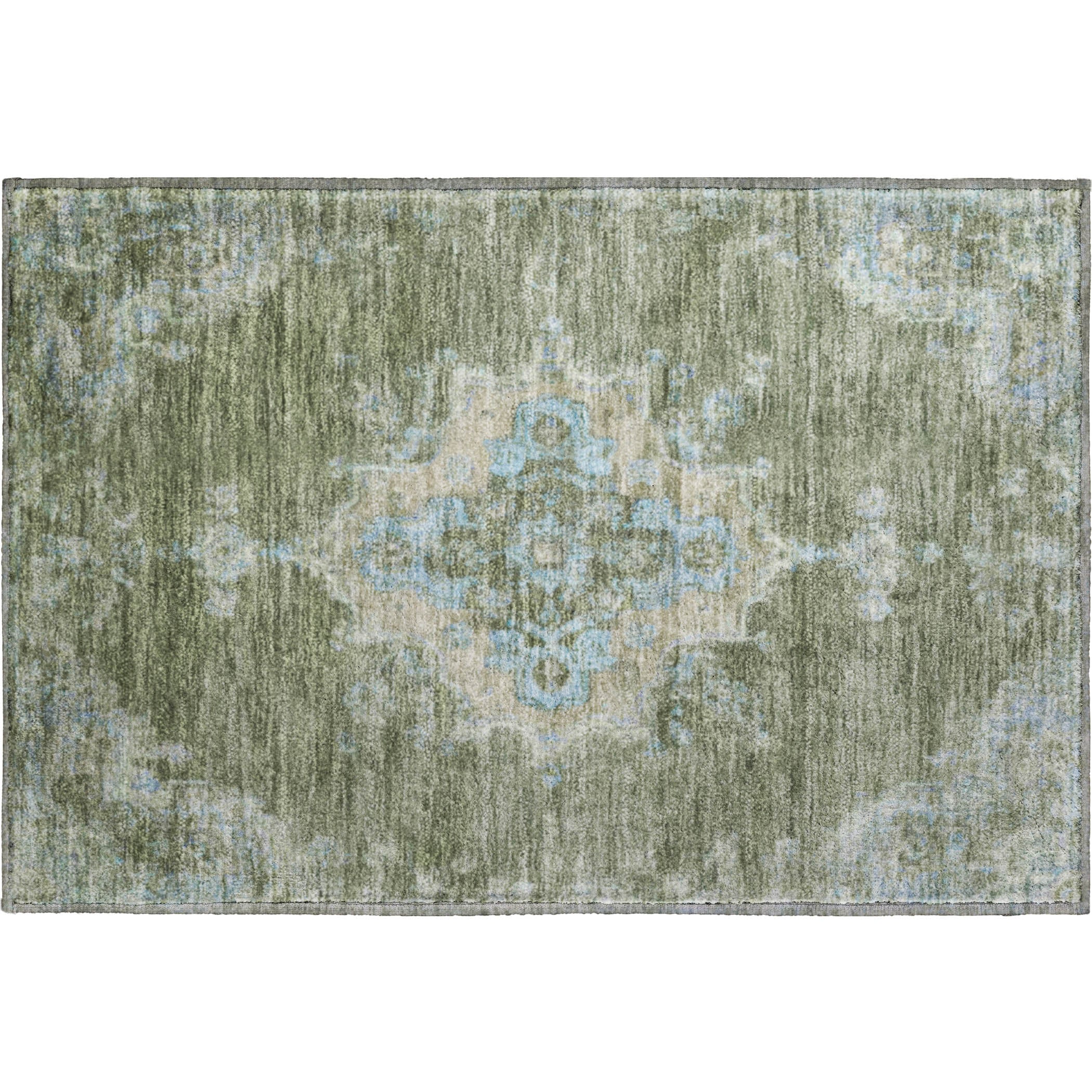 Kotor Machine Washable Traditional Basil Green Rug 1'8" x 2'6" #shape_Rectangle