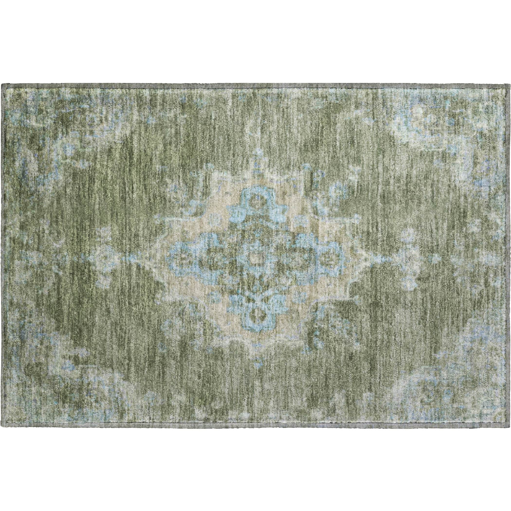 Kotor Machine Washable Traditional Basil Green Rug 1'8" x 2'6" #shape_Rectangle