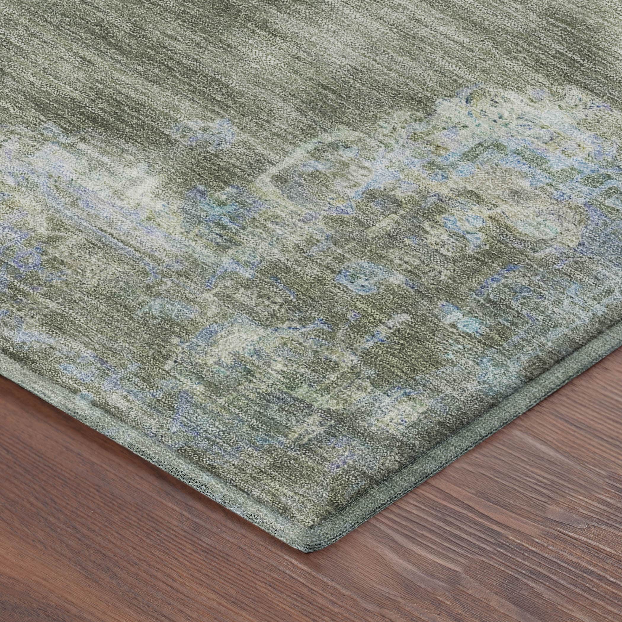 Kotor Machine Washable Traditional Basil Green Rug 1'8" x 2'6" #shape_Rectangle