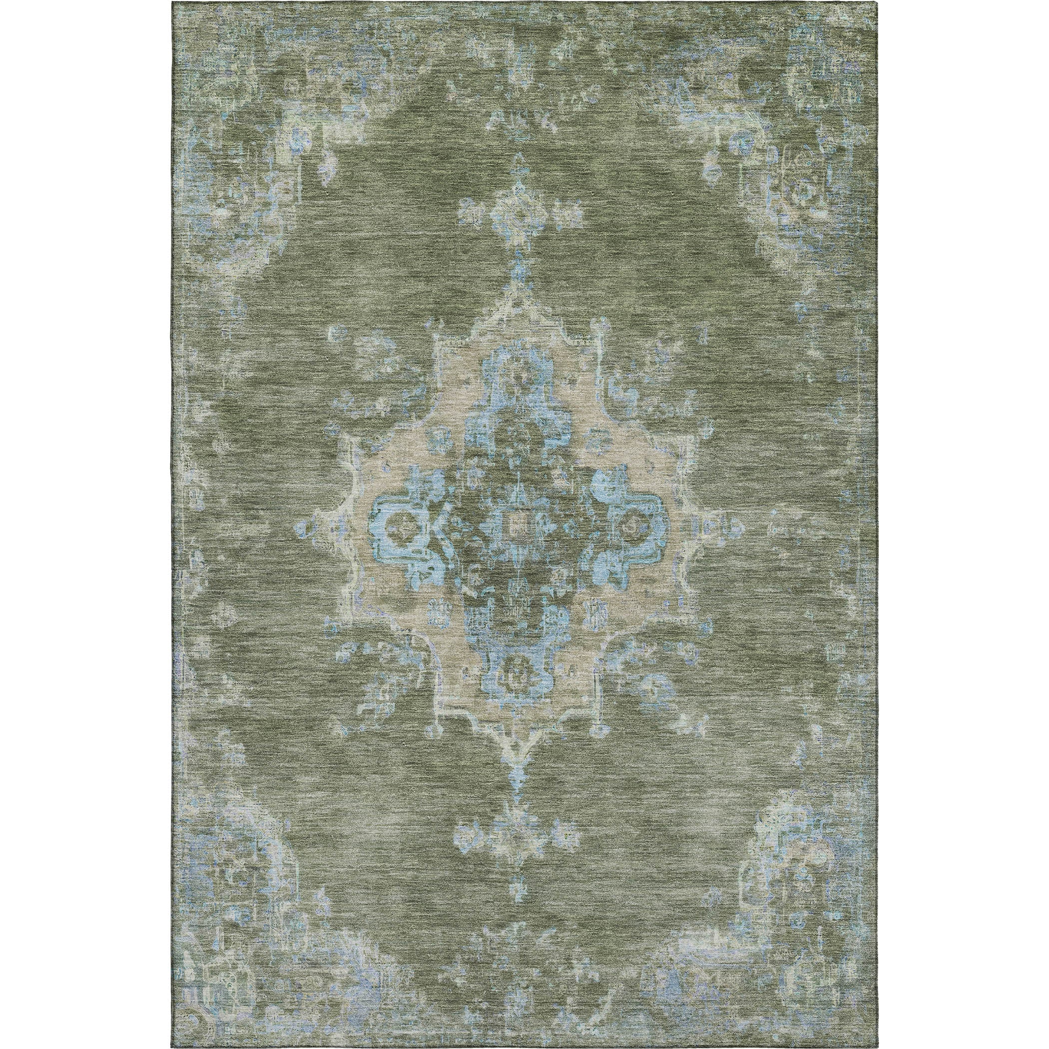 Kotor Machine Washable Traditional Basil Green Rug 3' x 5' #shape_Rectangle