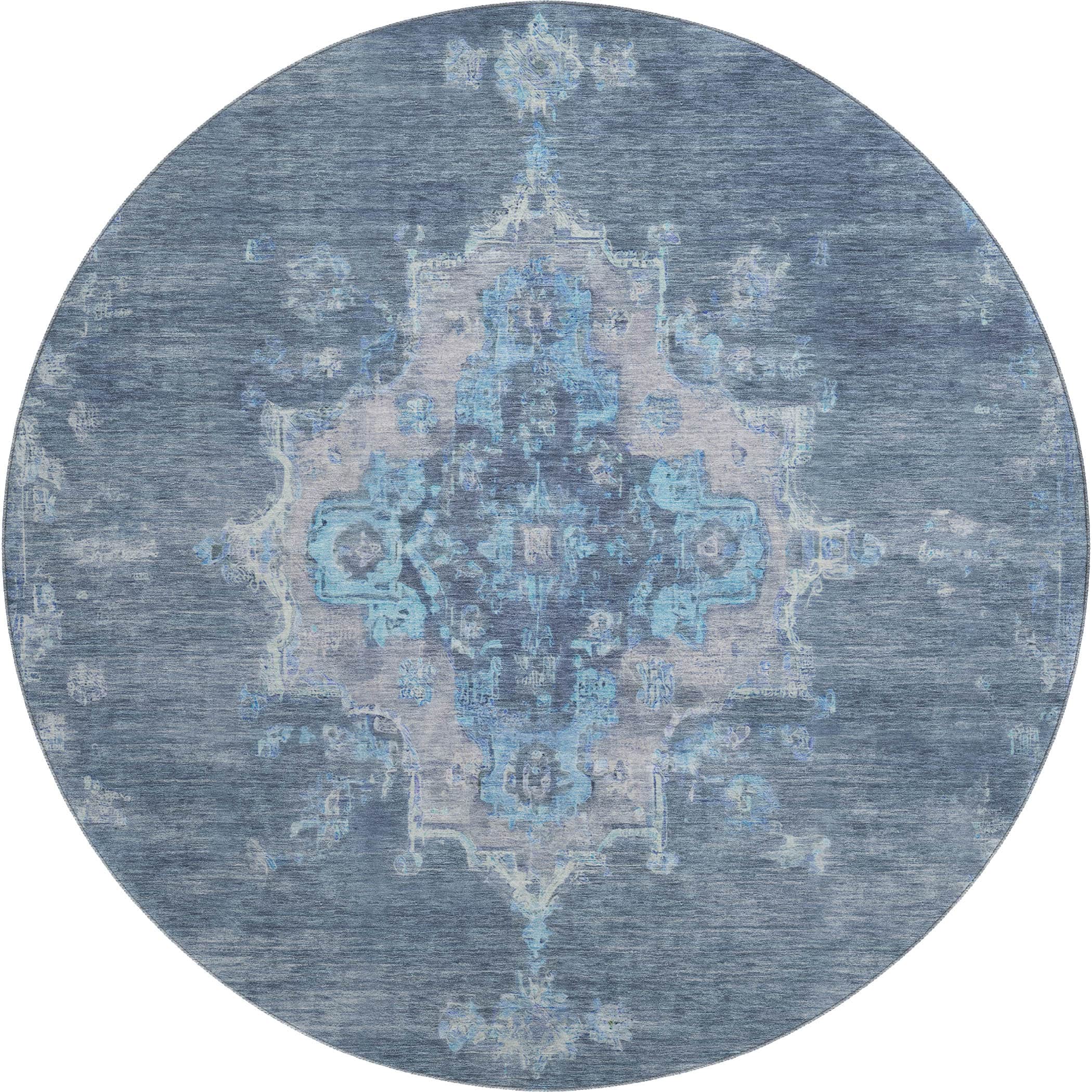 Kotor Machine Washable Traditional Blue Rug 8' x 8' #shape_Round