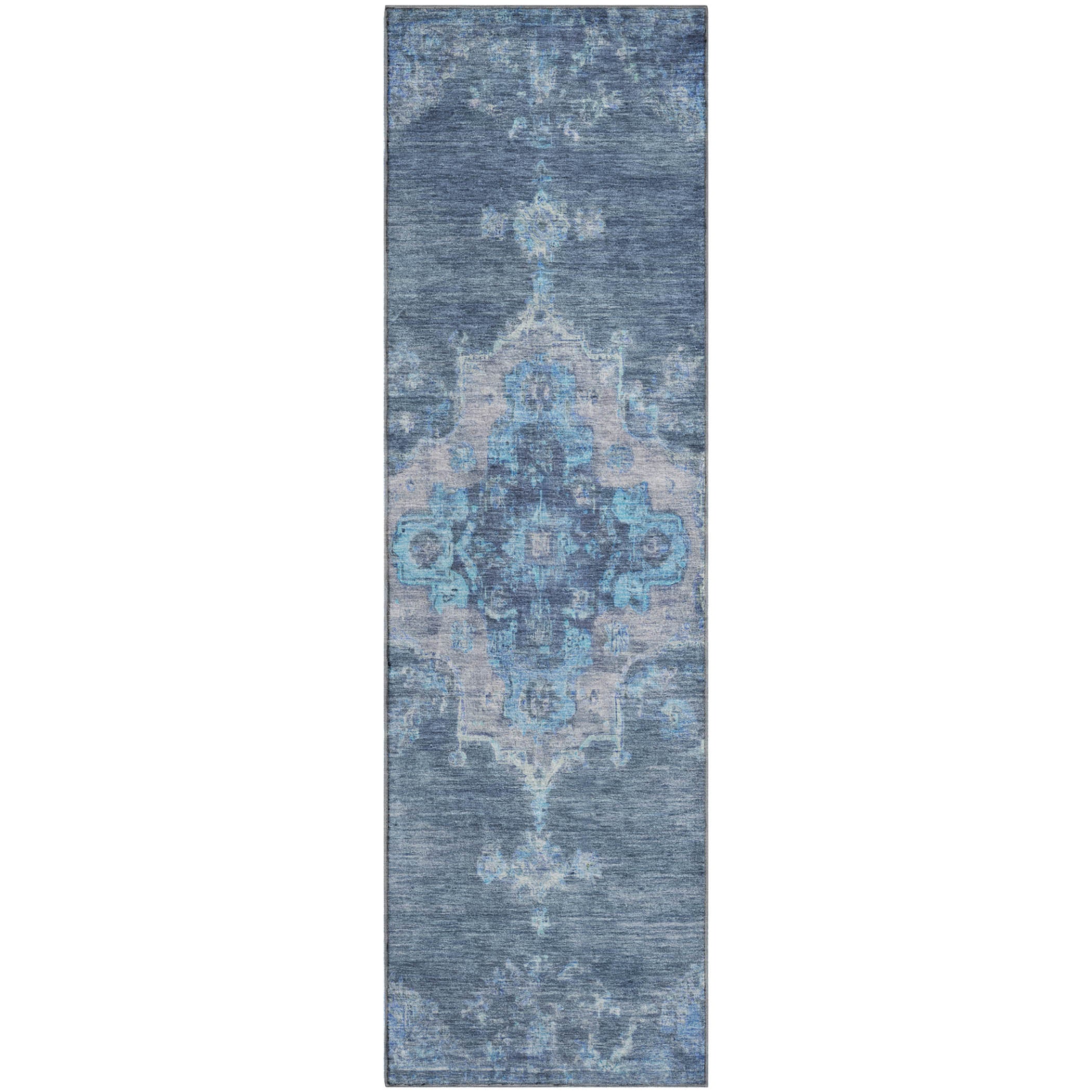 Kotor Machine Washable Traditional Blue Rug 2'3" x 7'6" #shape_Runner