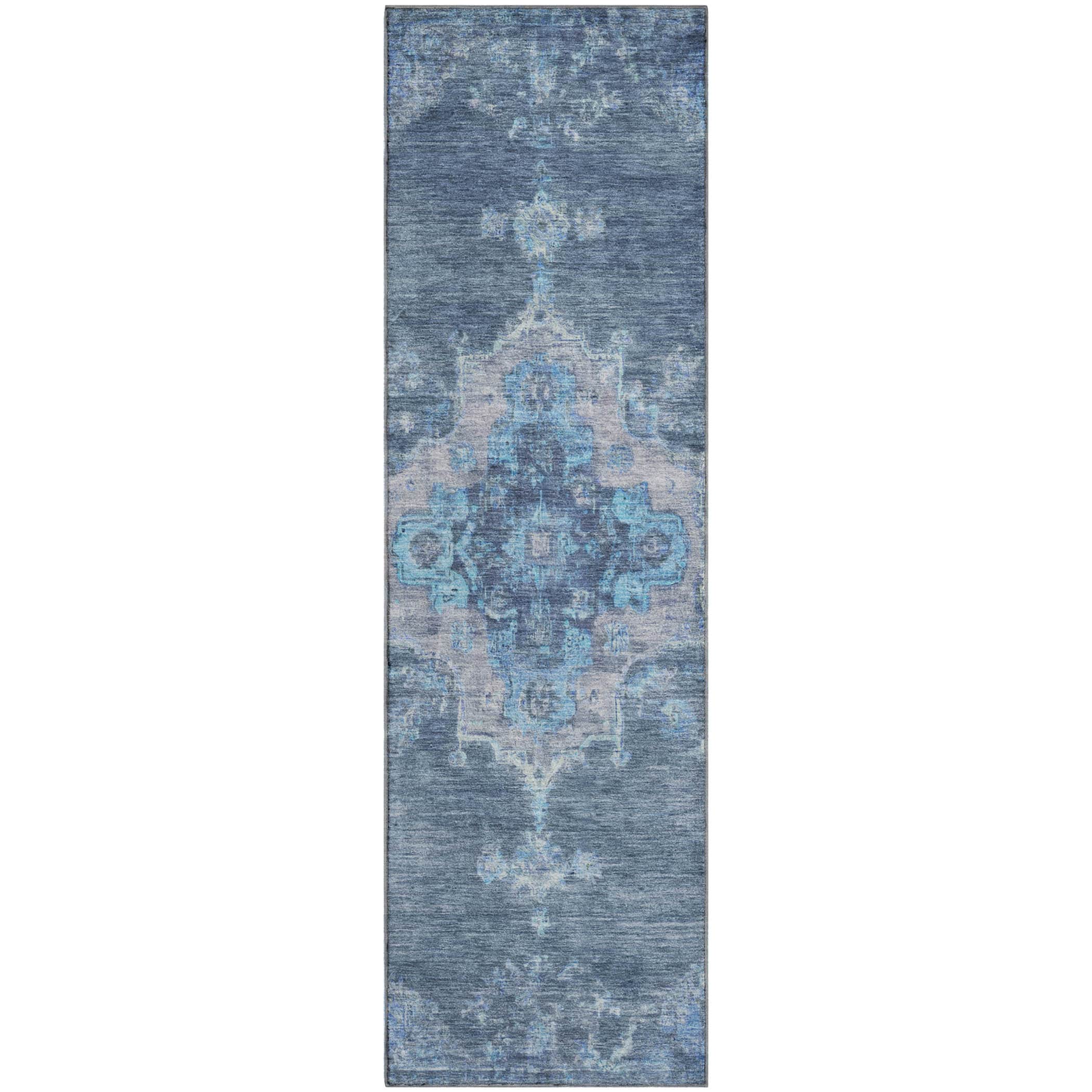 Kotor Machine Washable Traditional Blue Rug 2'3" x 7'6" #shape_Runner
