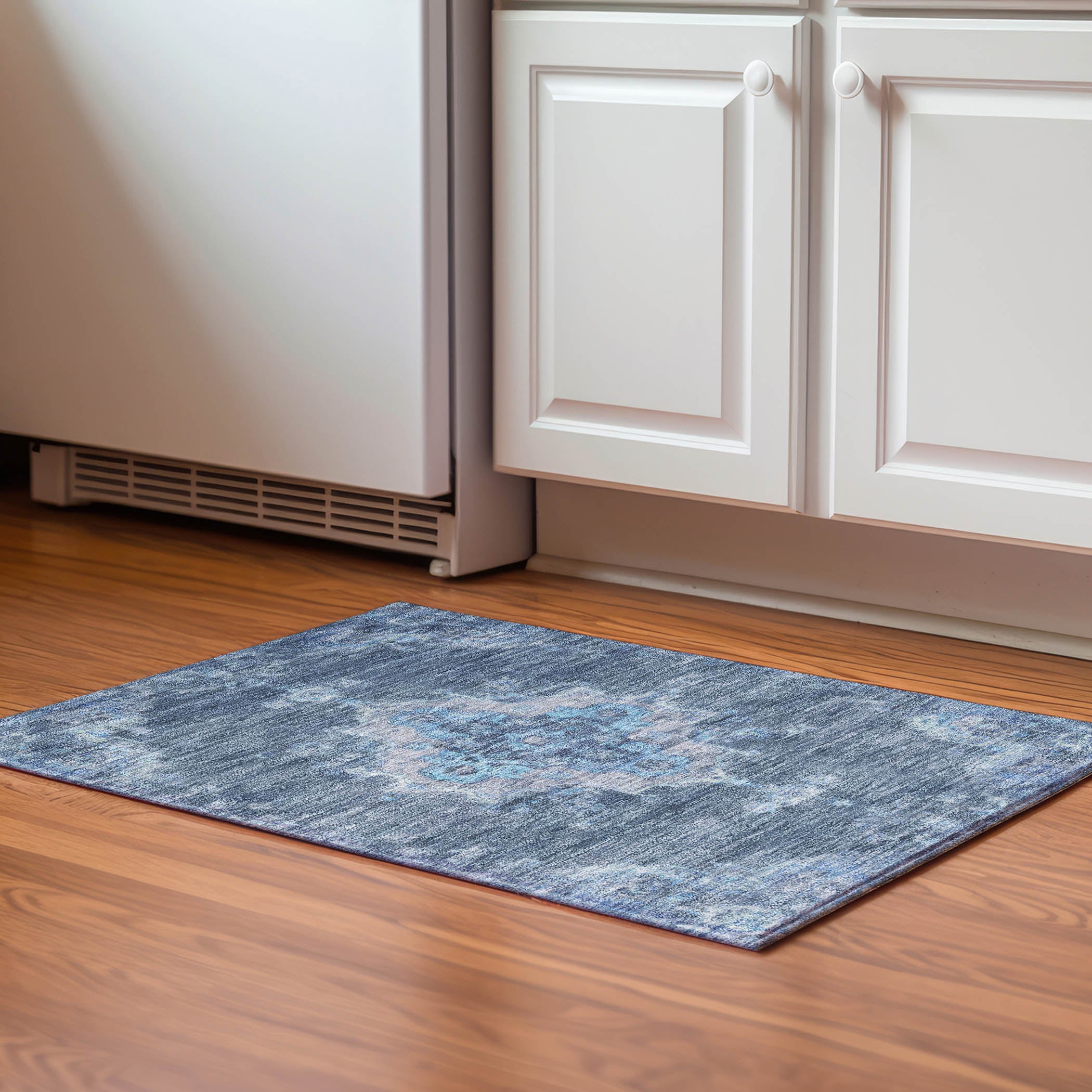 Kotor Machine Washable Traditional Blue Rug 1'8" x 2'6" #shape_Rectangle
